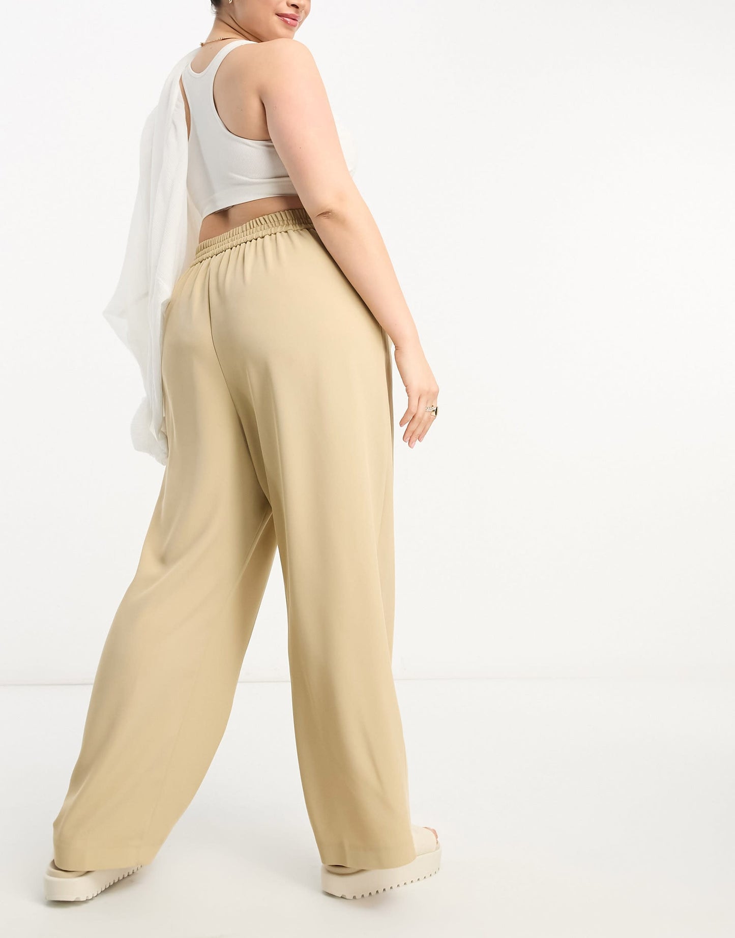 River Island Plus wide leg tailored dad trouser co-ord in beige