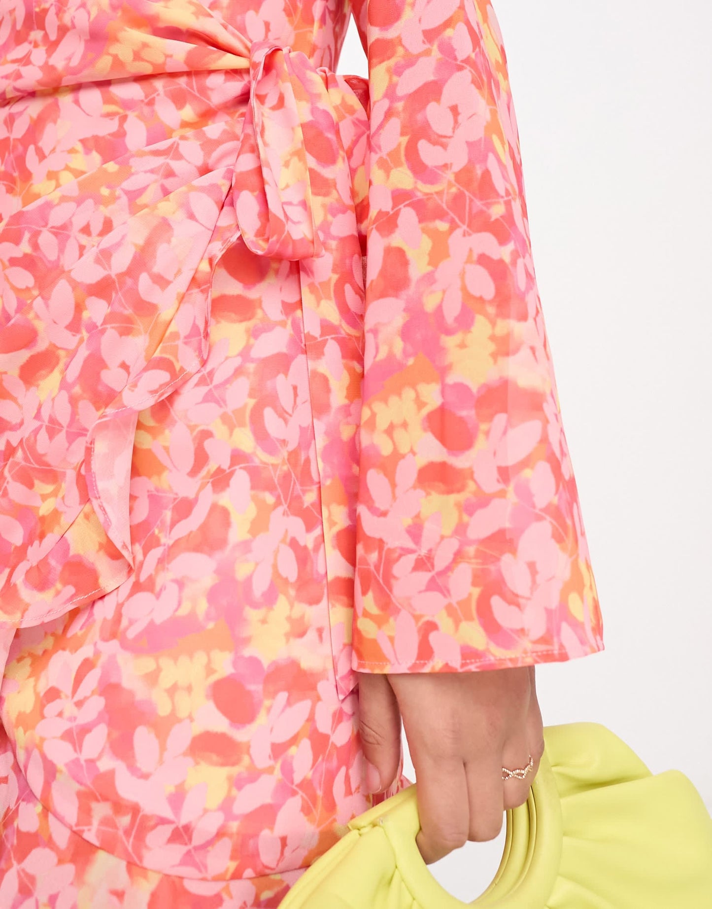Pretty Lavish tie waist frill mini dress in pink floral