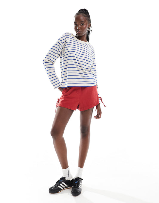 Monki long sleeve t-shirt in beige with blue stripe