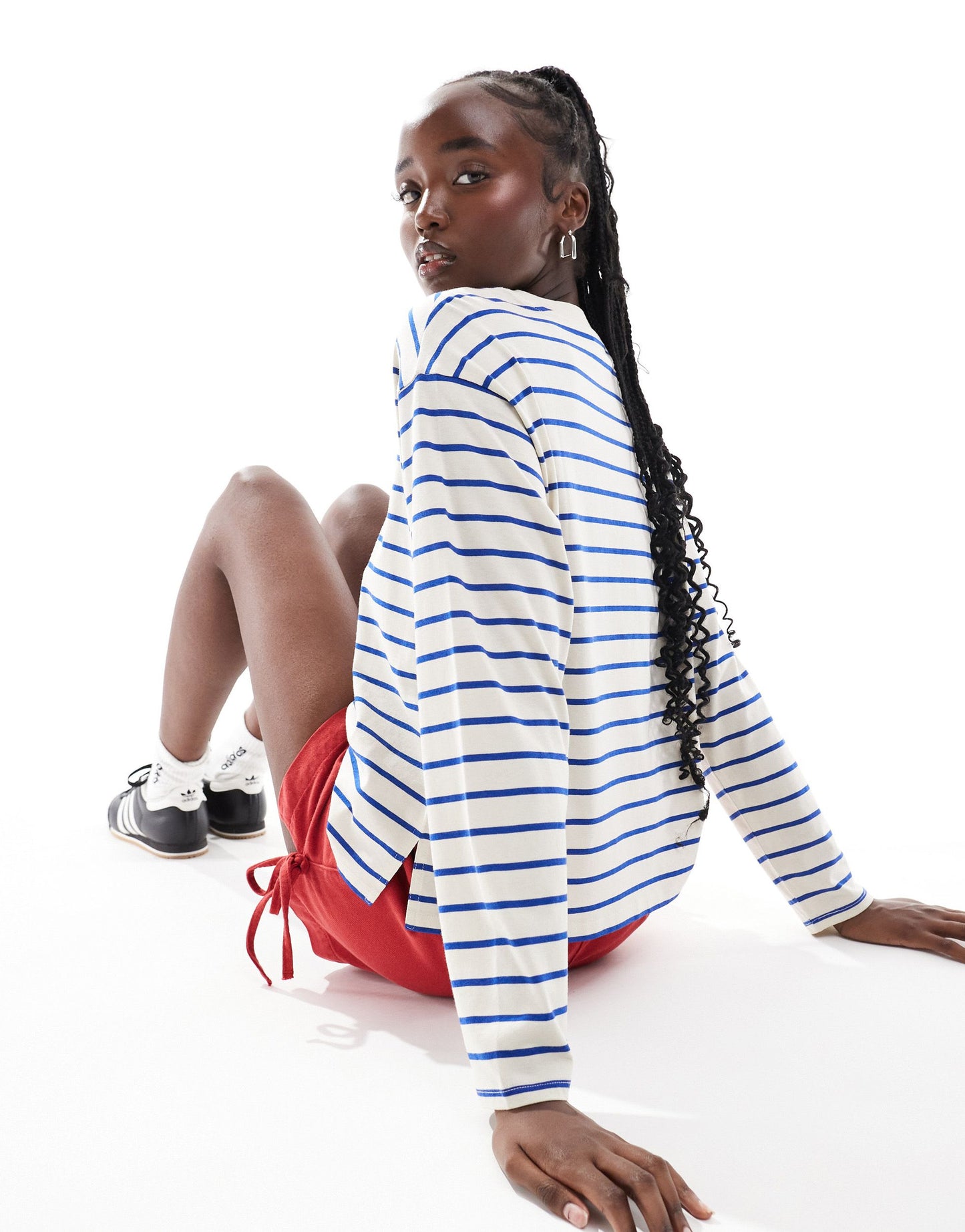 Monki long sleeve t-shirt in beige with blue stripe