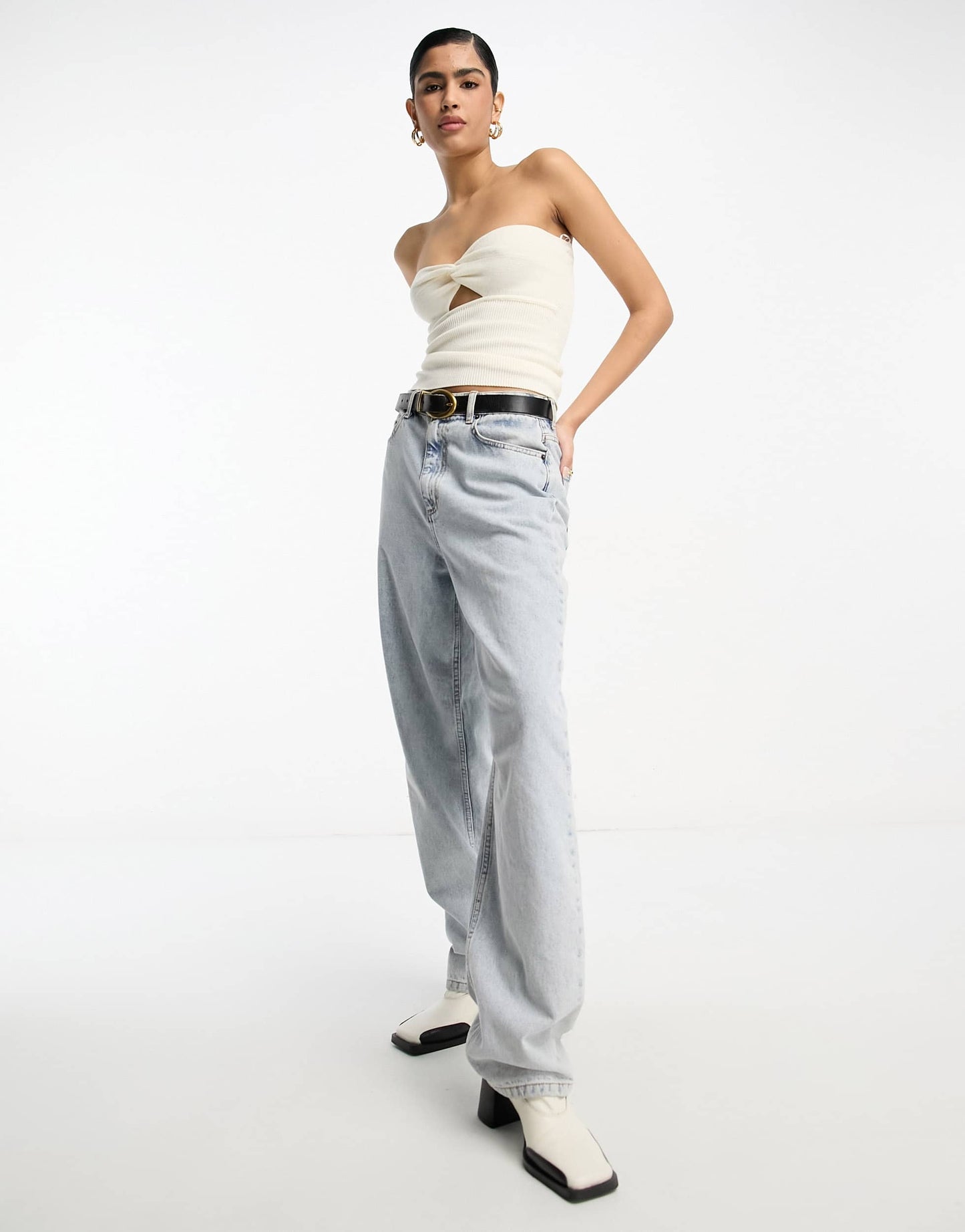 Pretty Lavish bandeau twist knit top in cream