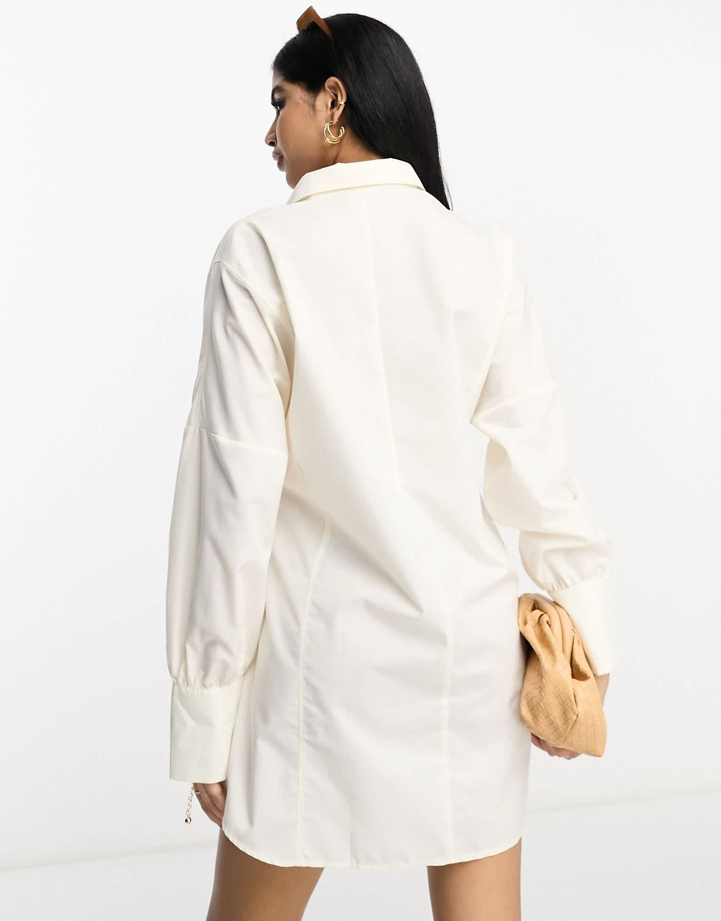 ASOS DESIGN utility mini shirt dress with tab waist with horn buttons in cream