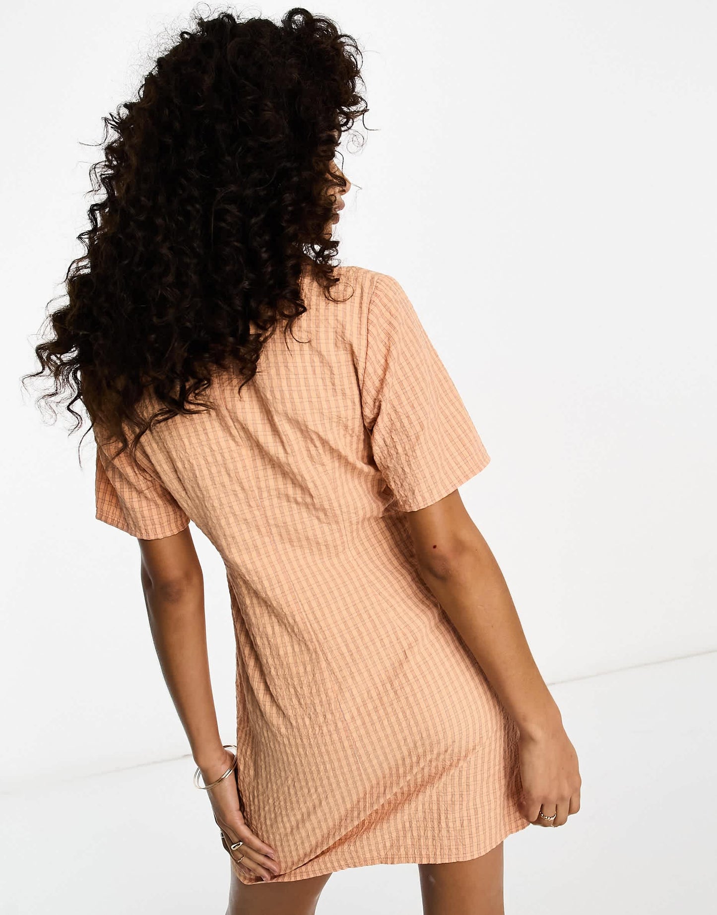 Urban Threads mini shirt dress in orange check