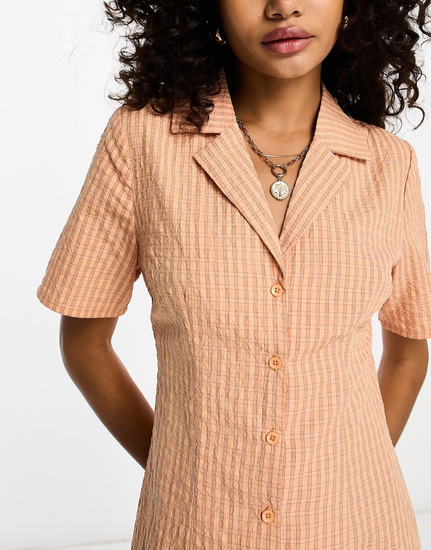 Urban Threads mini shirt dress in orange check