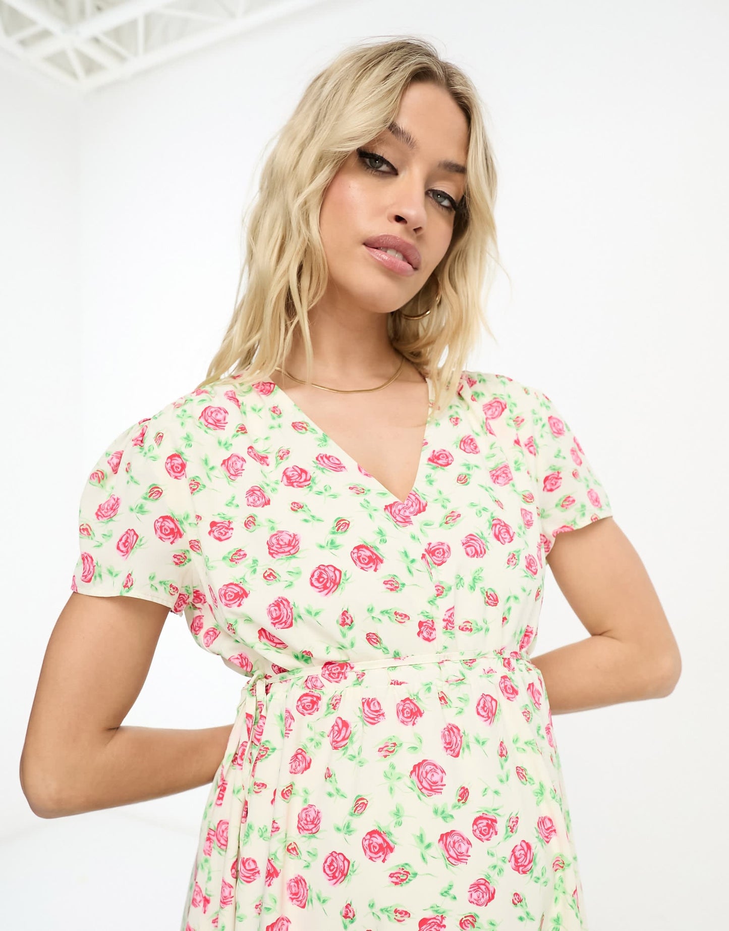 Glamorous Maternity v neck tie waist dress in rose bud floral