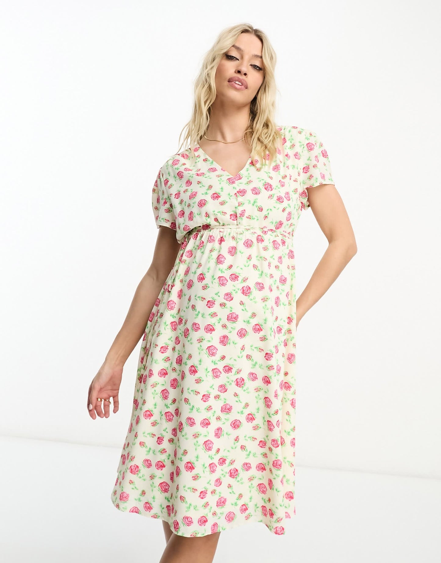 Glamorous Maternity v neck tie waist dress in rose bud floral