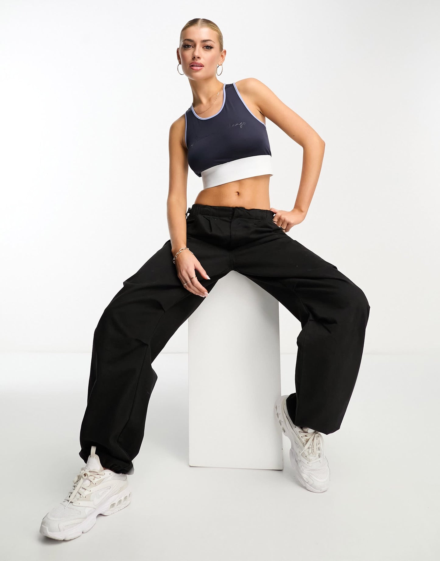Armani Exchange jersey crop top in navy