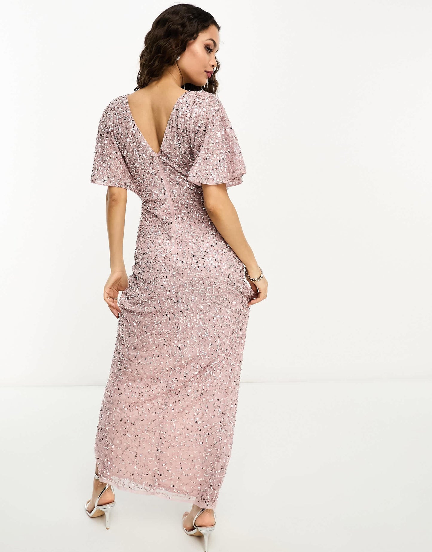 Beauut Petite Bridesmaid embellished maxi wrap dress in frosted pink