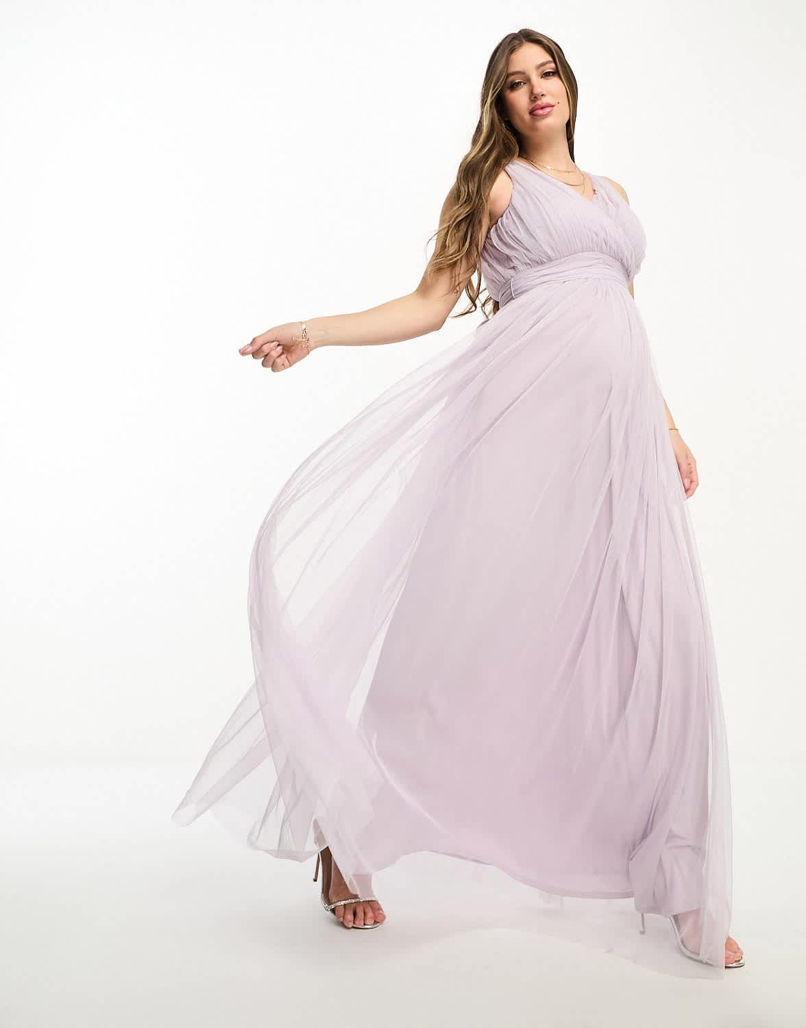 Beauut Maternity Bridal maxi dress in tulle with bow back in lilac