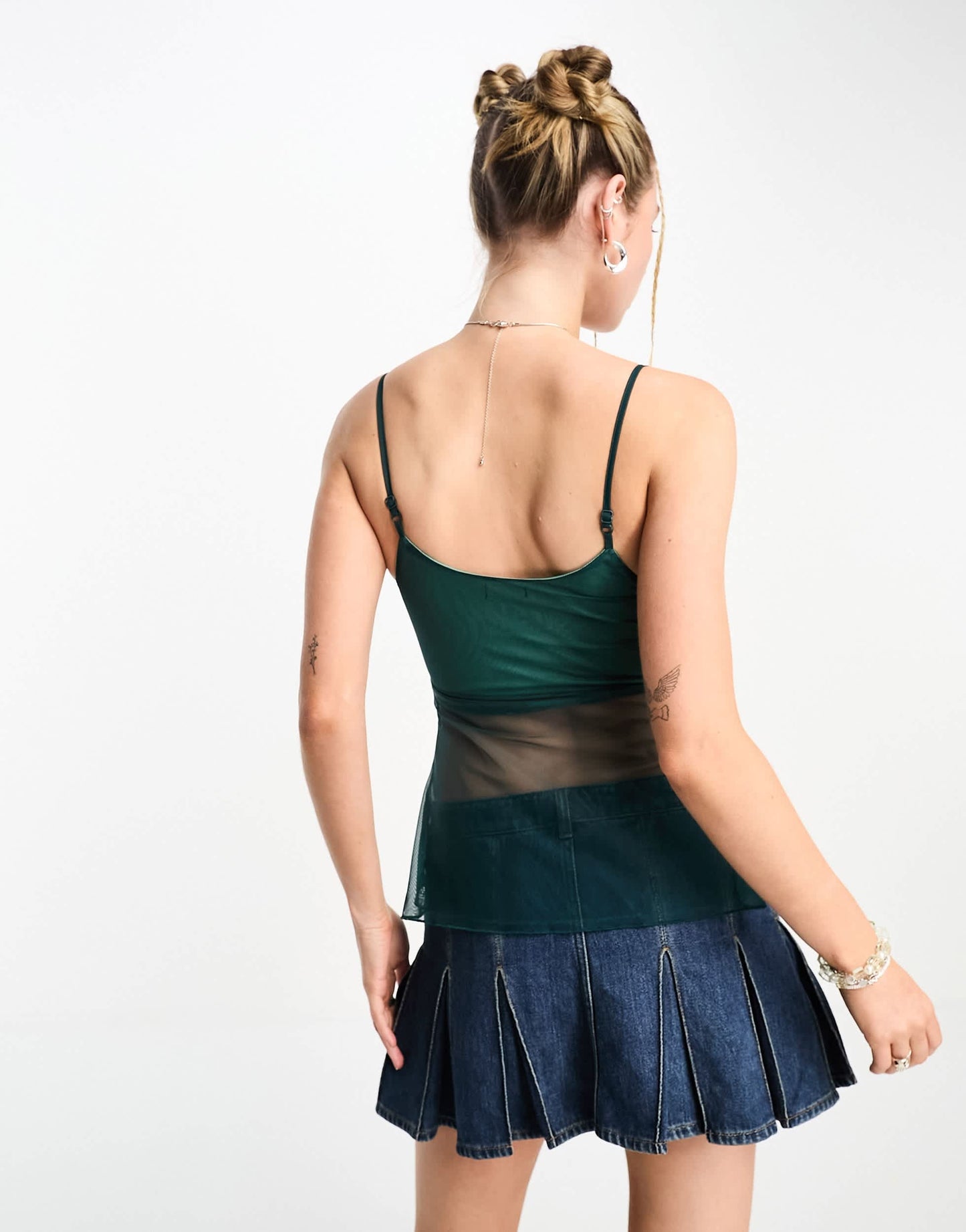 Tammy Girl open front mesh cami top with butterfly detail in teal