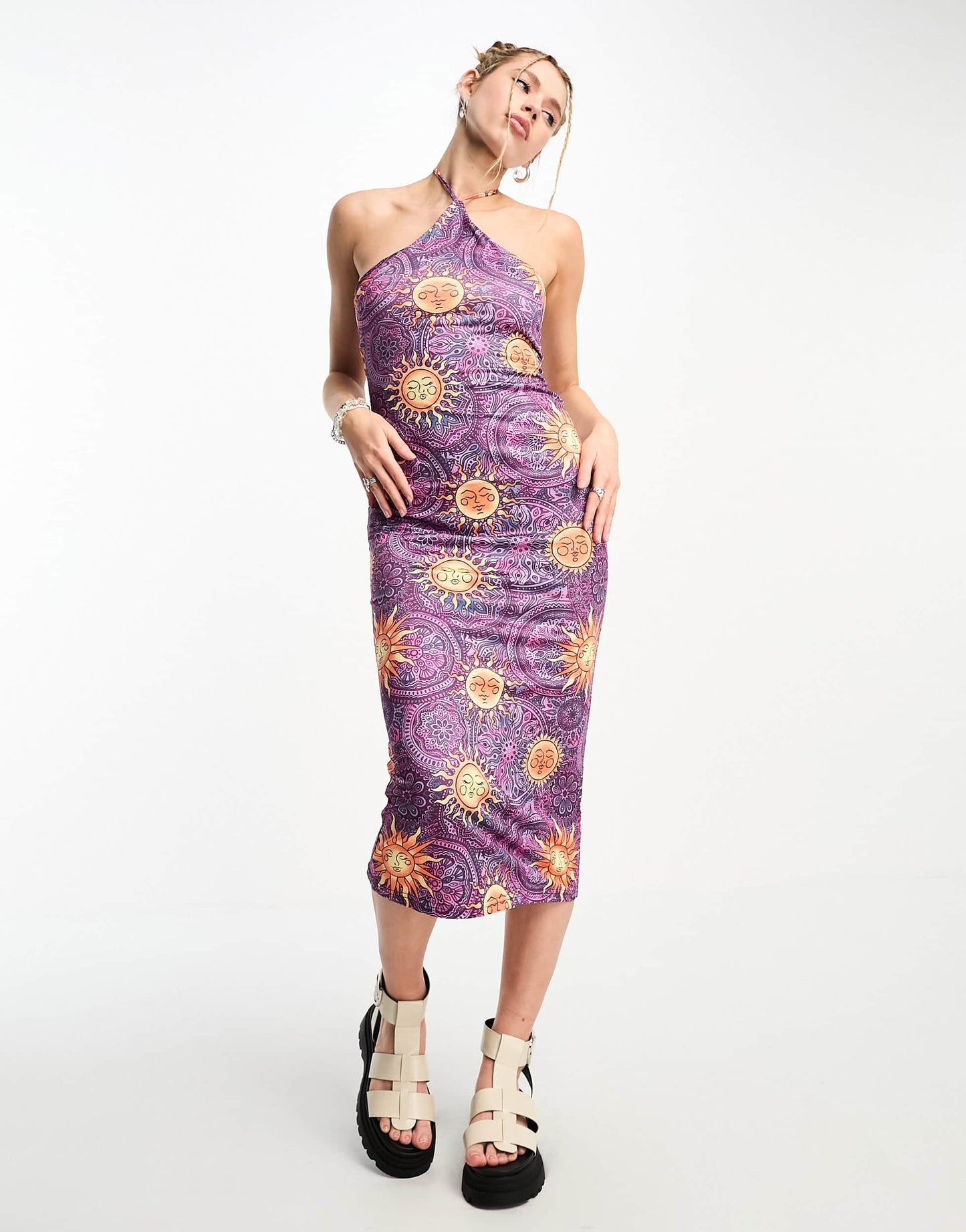 Tammy Girl strappy halter neck midaxi dress in multi sun print