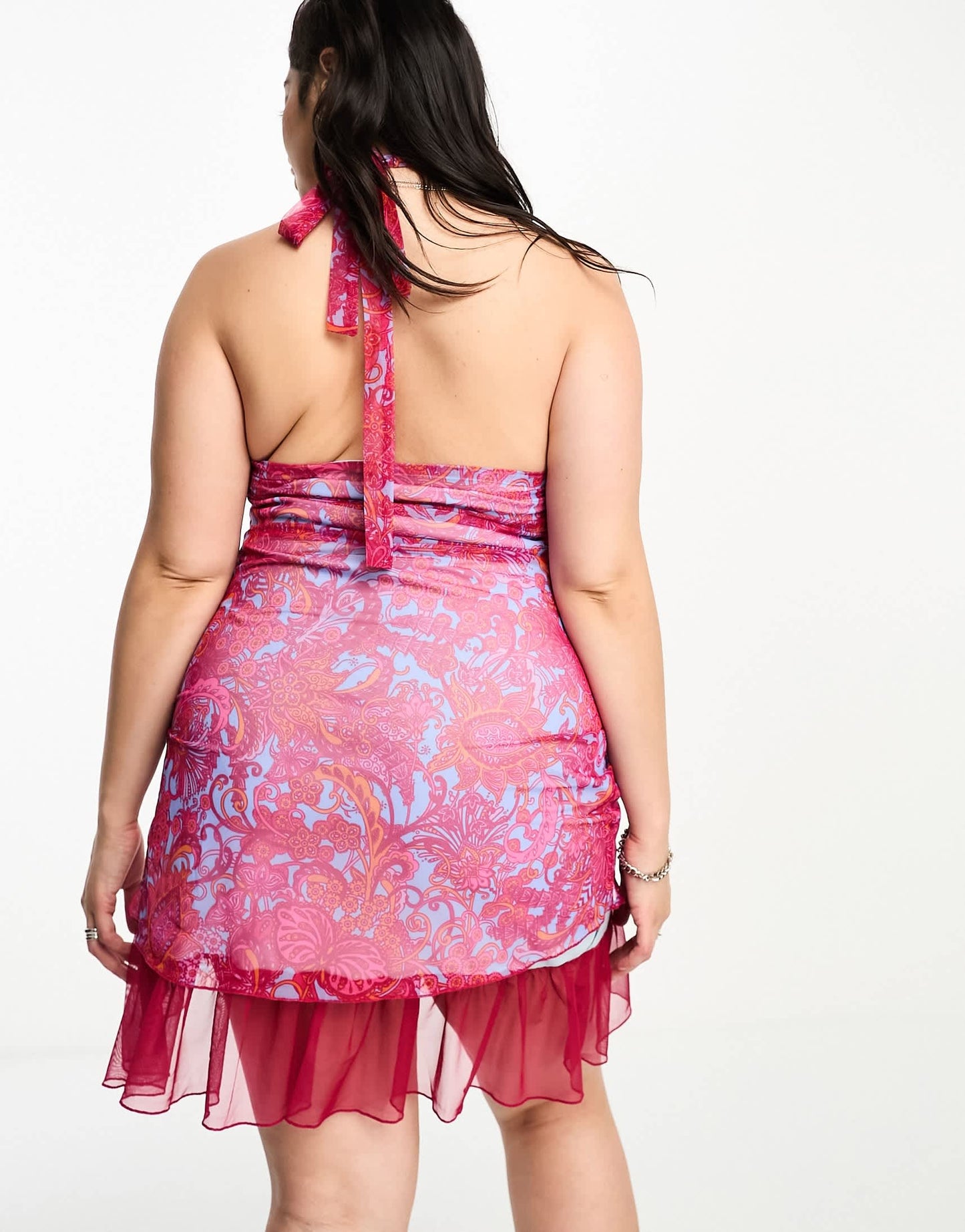 Tammy Girl Plus halter neck mini dress with split front in pink print