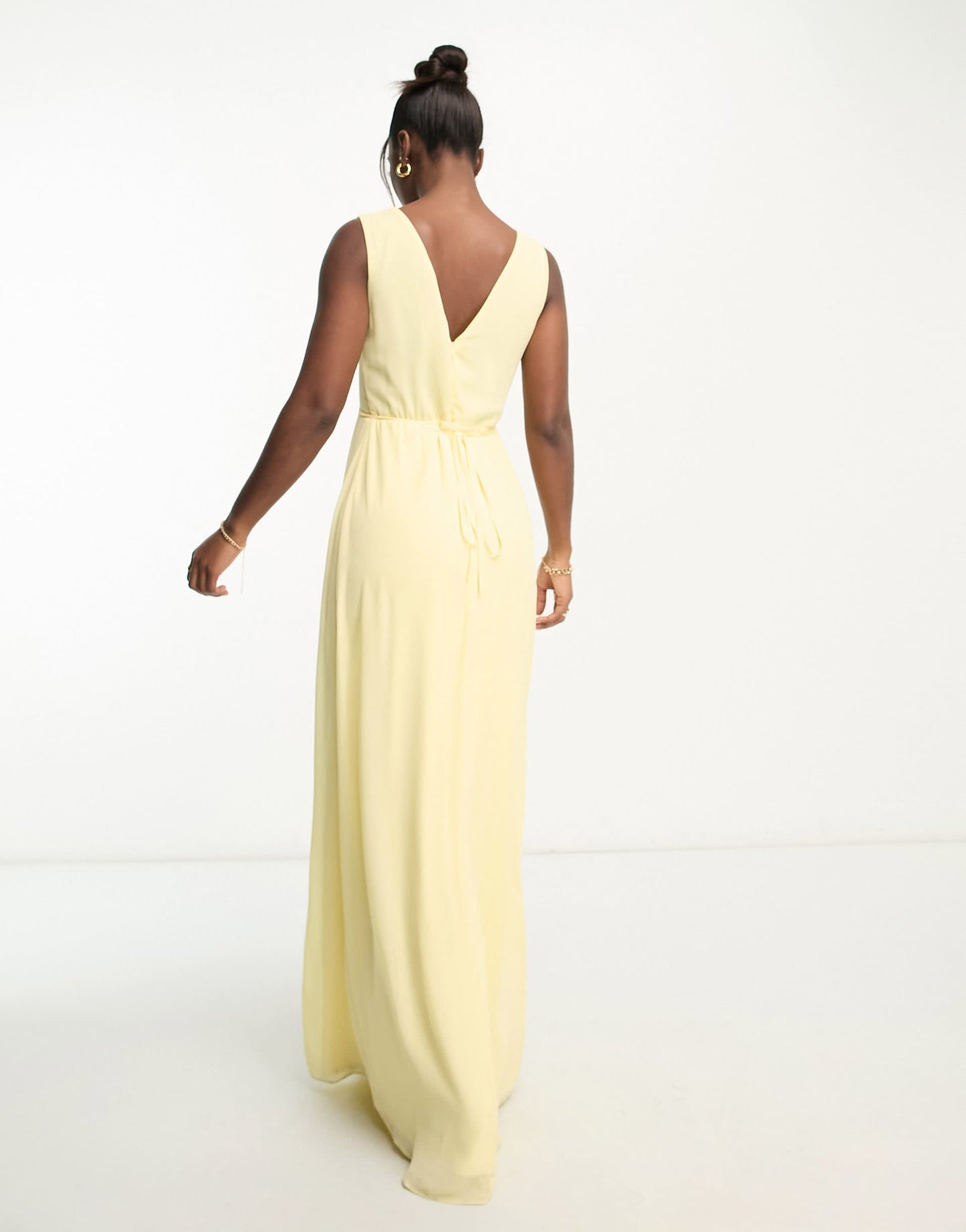 TFNC Bridesmaid v neck chiffon maxi dress in lemon