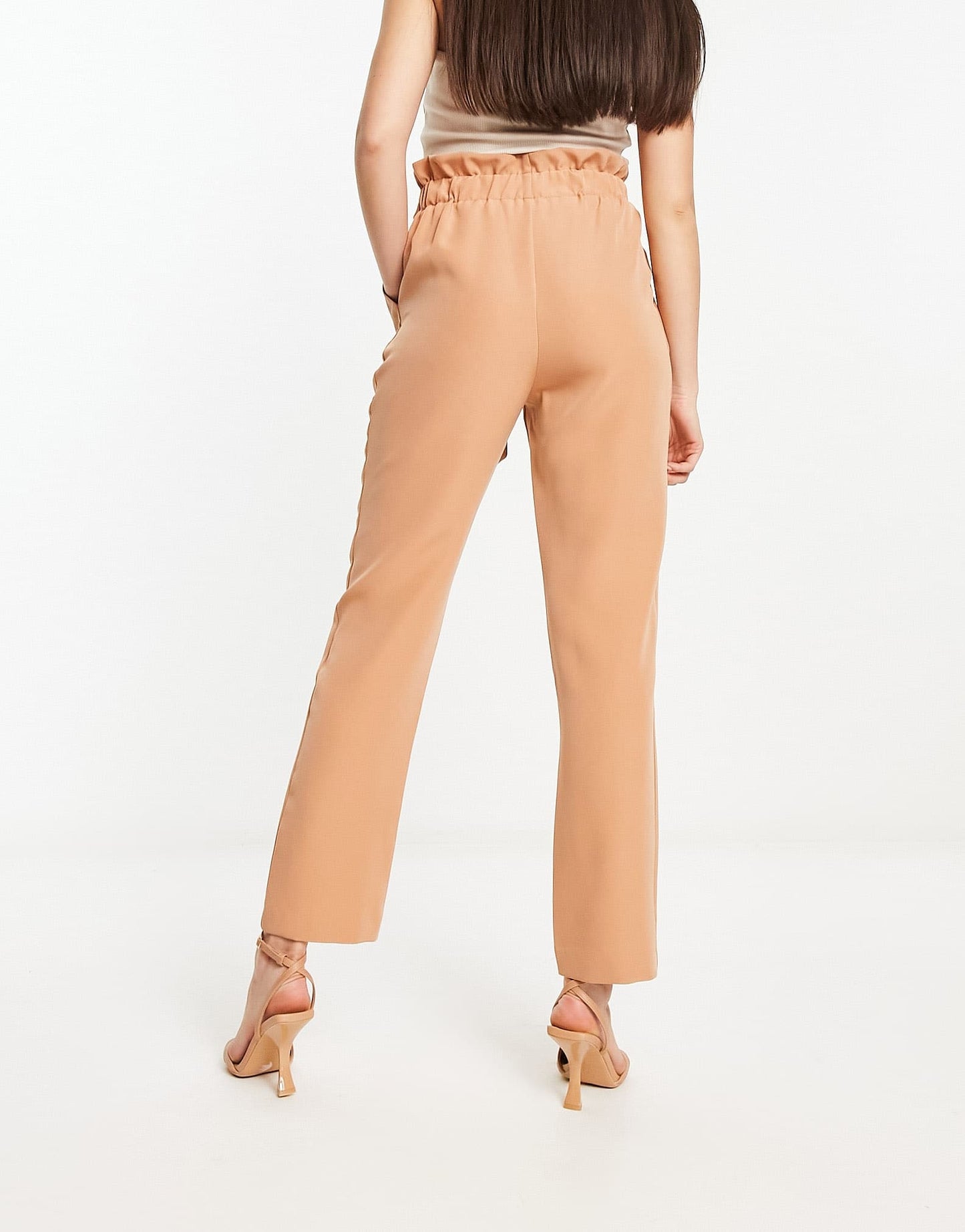 New Look paperbag tie waist straight leg trousers in camel