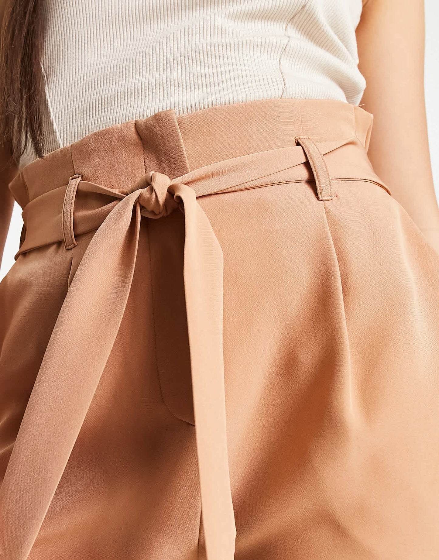 New Look paperbag tie waist straight leg trousers in camel