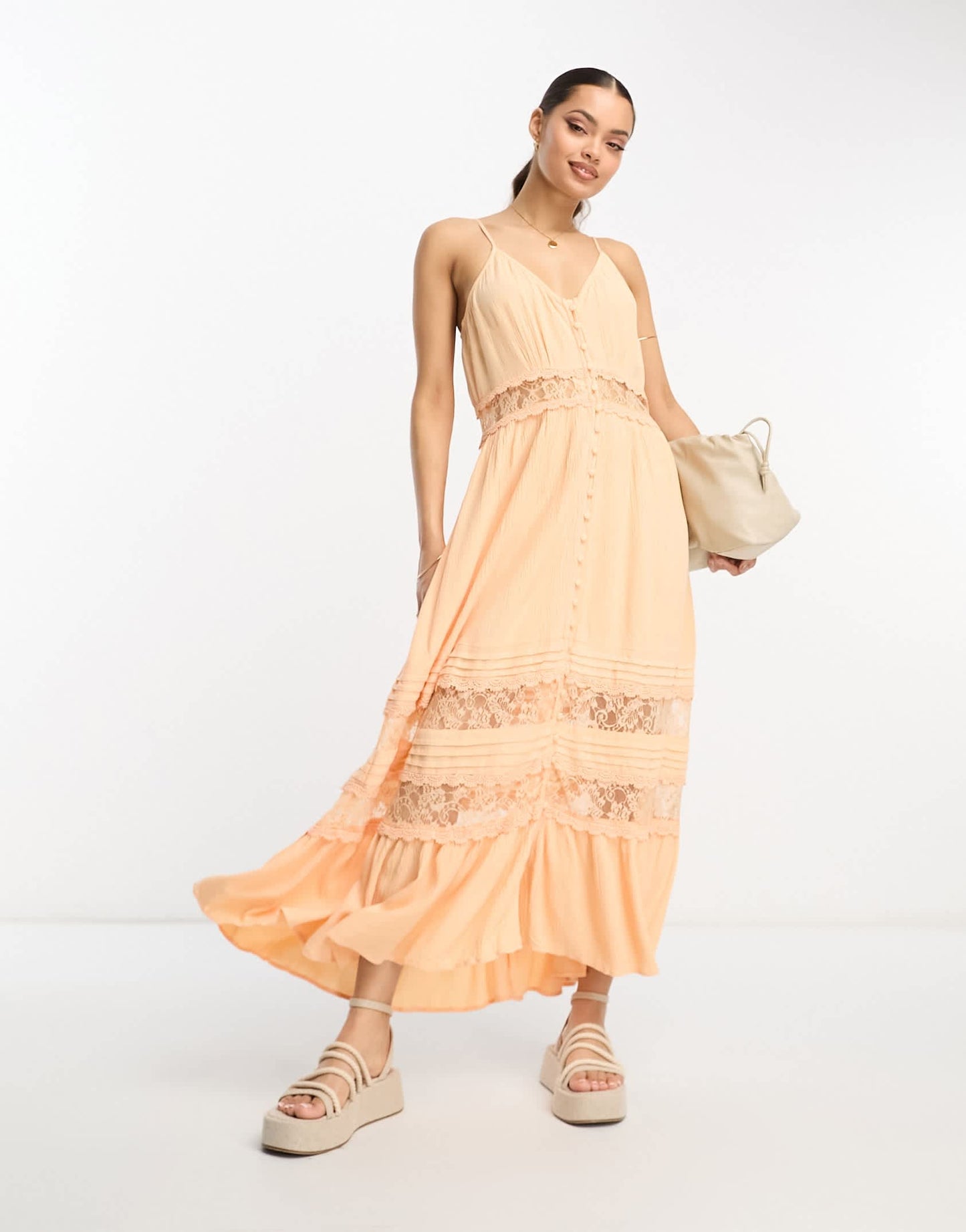 Y.A.S Petite lace insert cami maxi dress in apricot