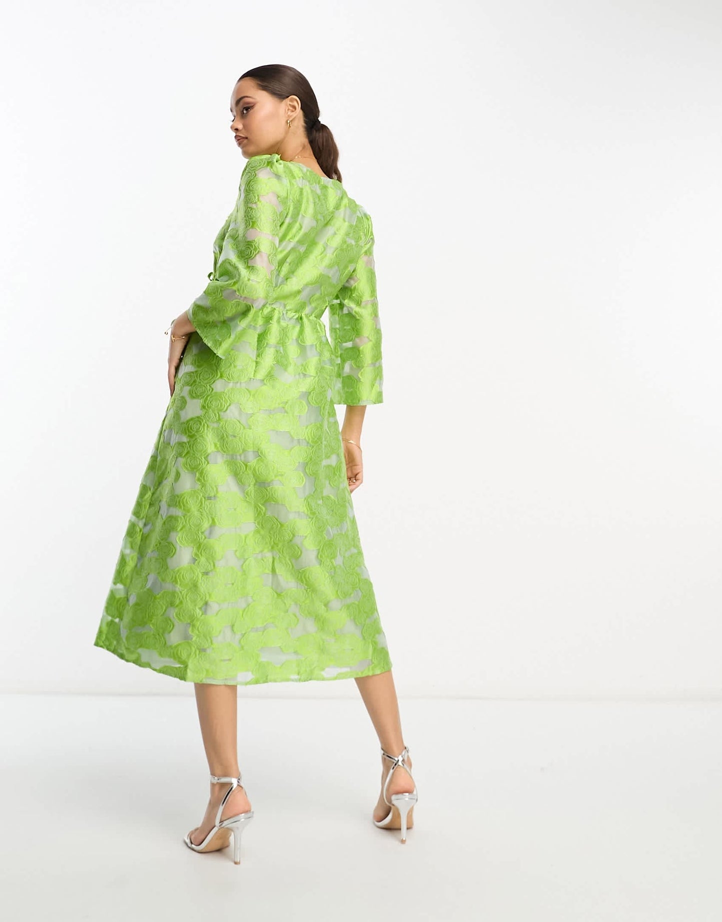 Y.A.S Petite jacquard wrap midi dress in green