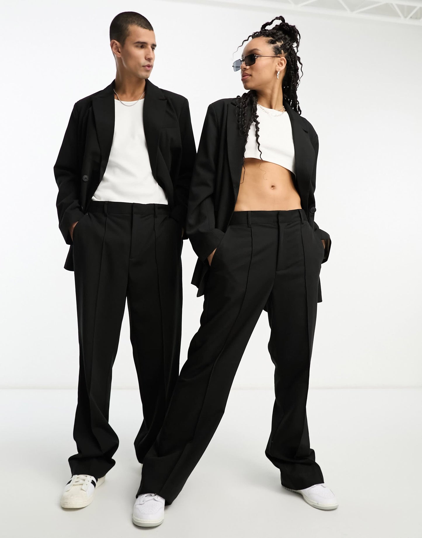IIQUAL unisex loose fit tailored trousers co-ord in black