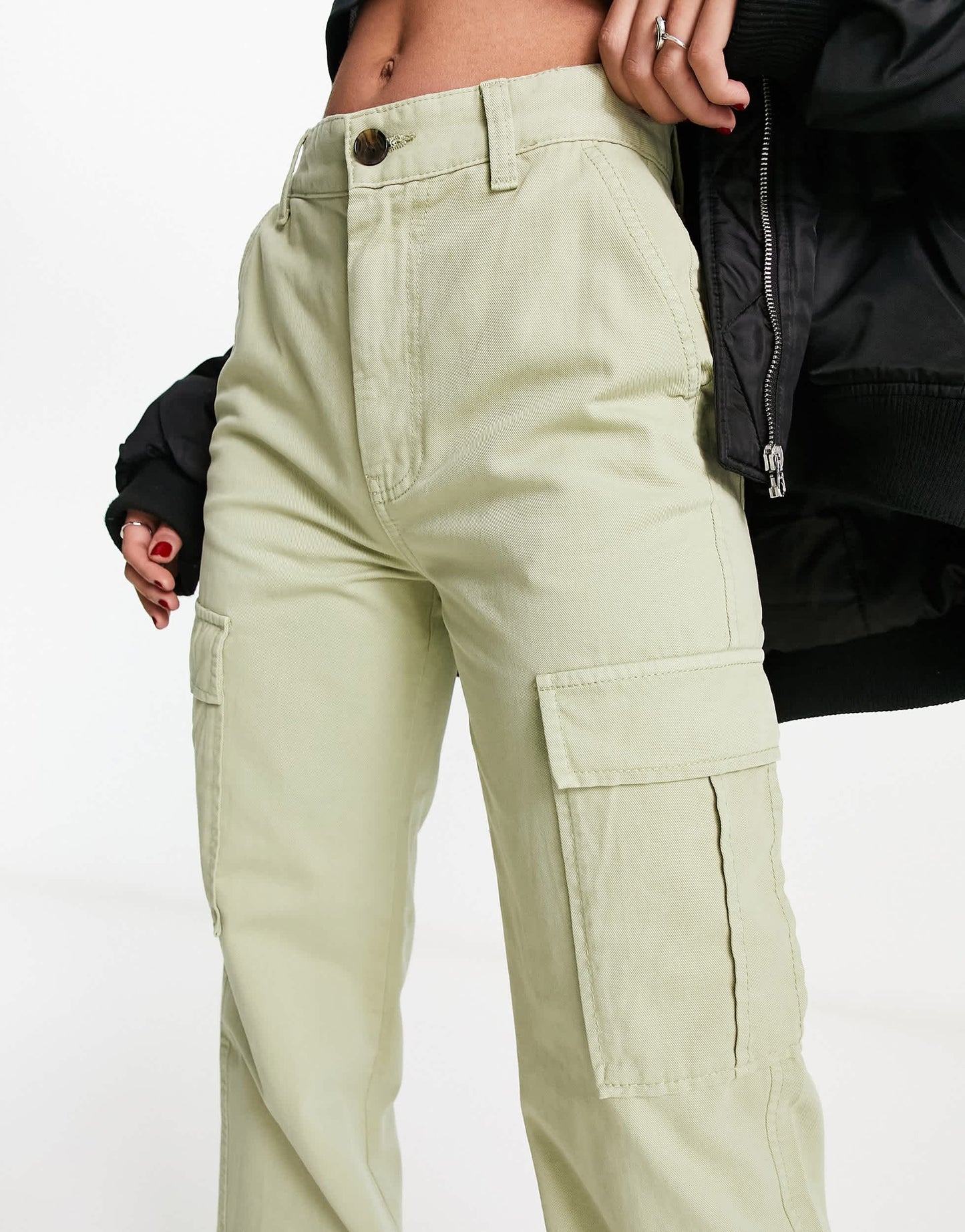 Stradivarius straight leg high waisted cargo trouser in light khaki