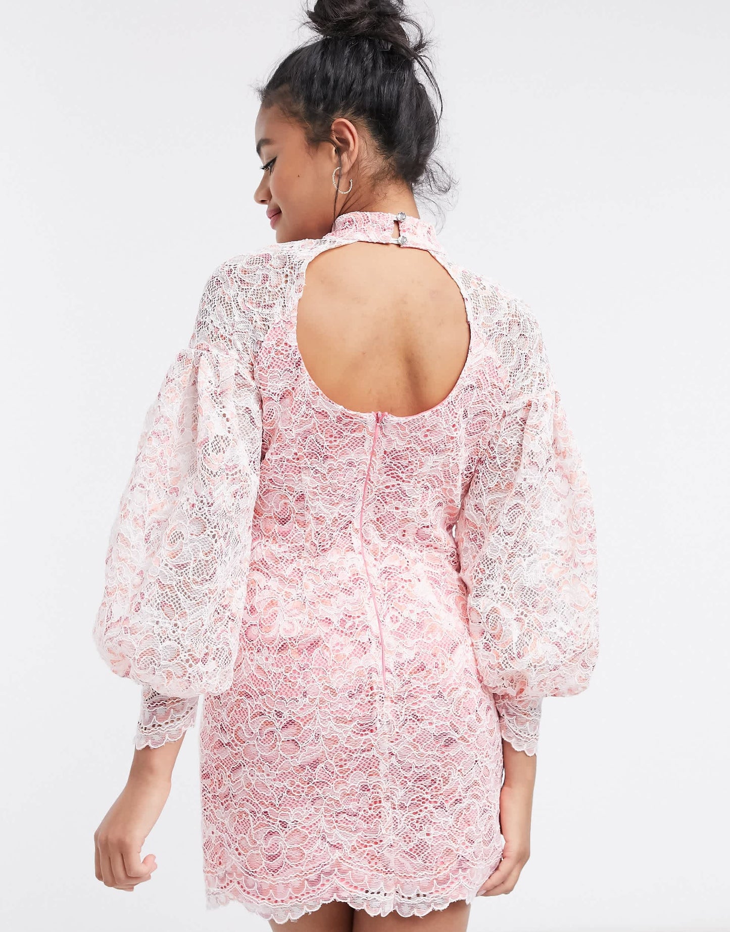 River Island lace volume sleeve mini dress in pink