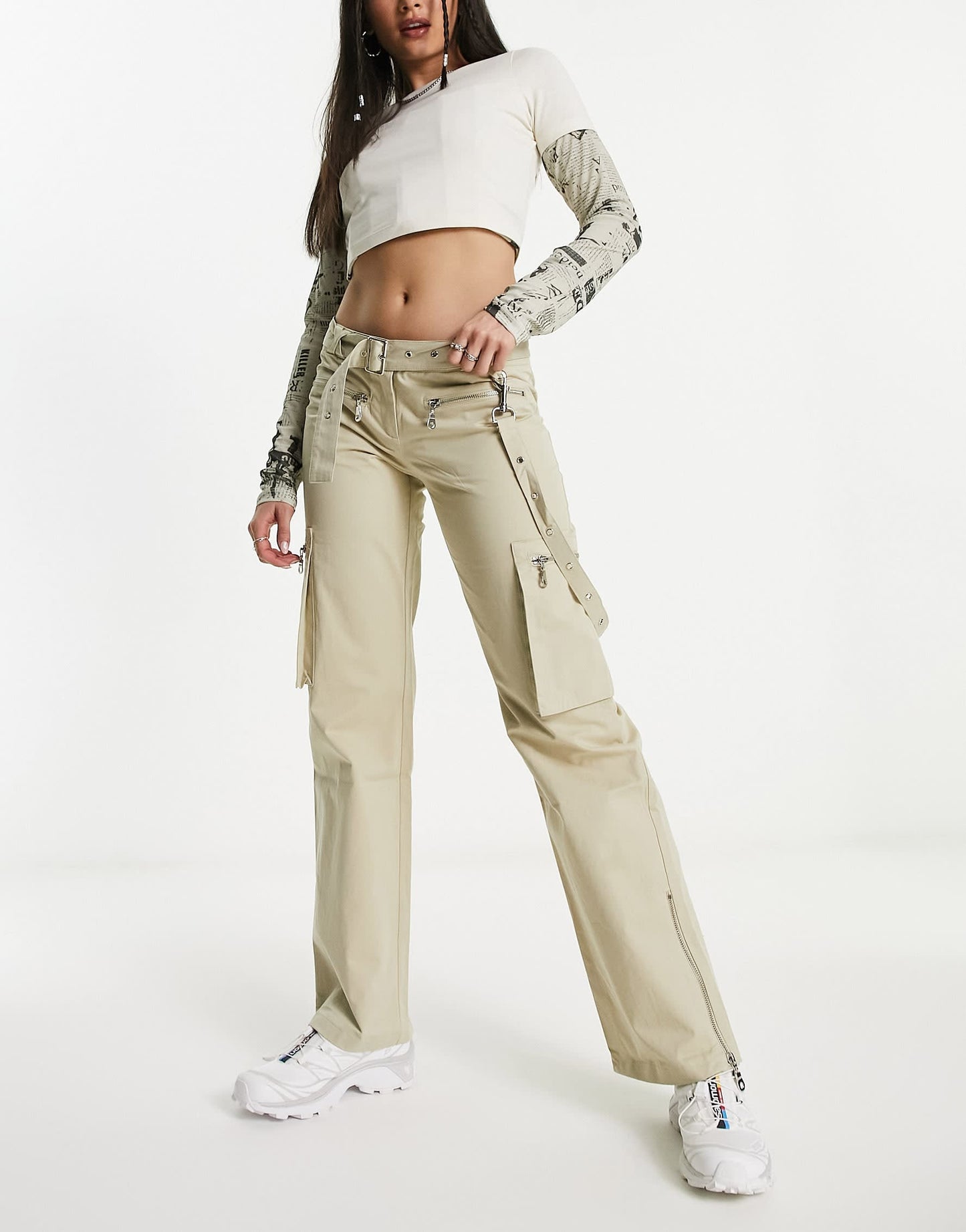 The Ragged Priest Y2K low rise utility fitted cargo trousers