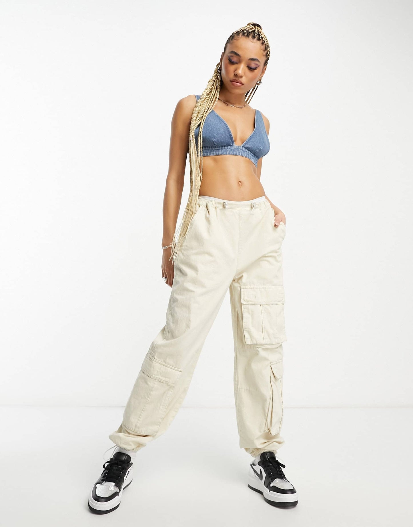 Signature 8 denim bralette in mid wash