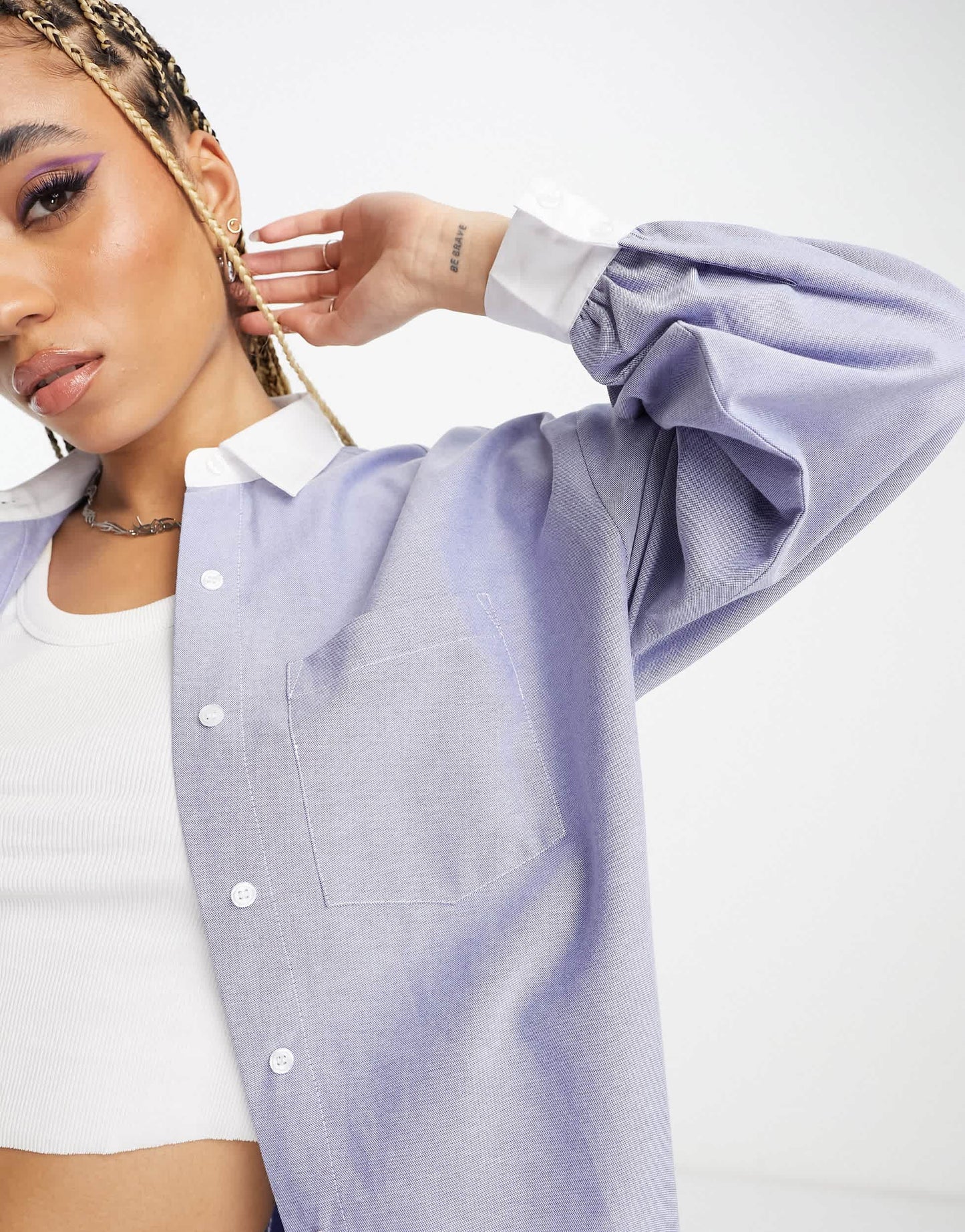 Signature 8 co-ord oversized colourblock shirt in blue