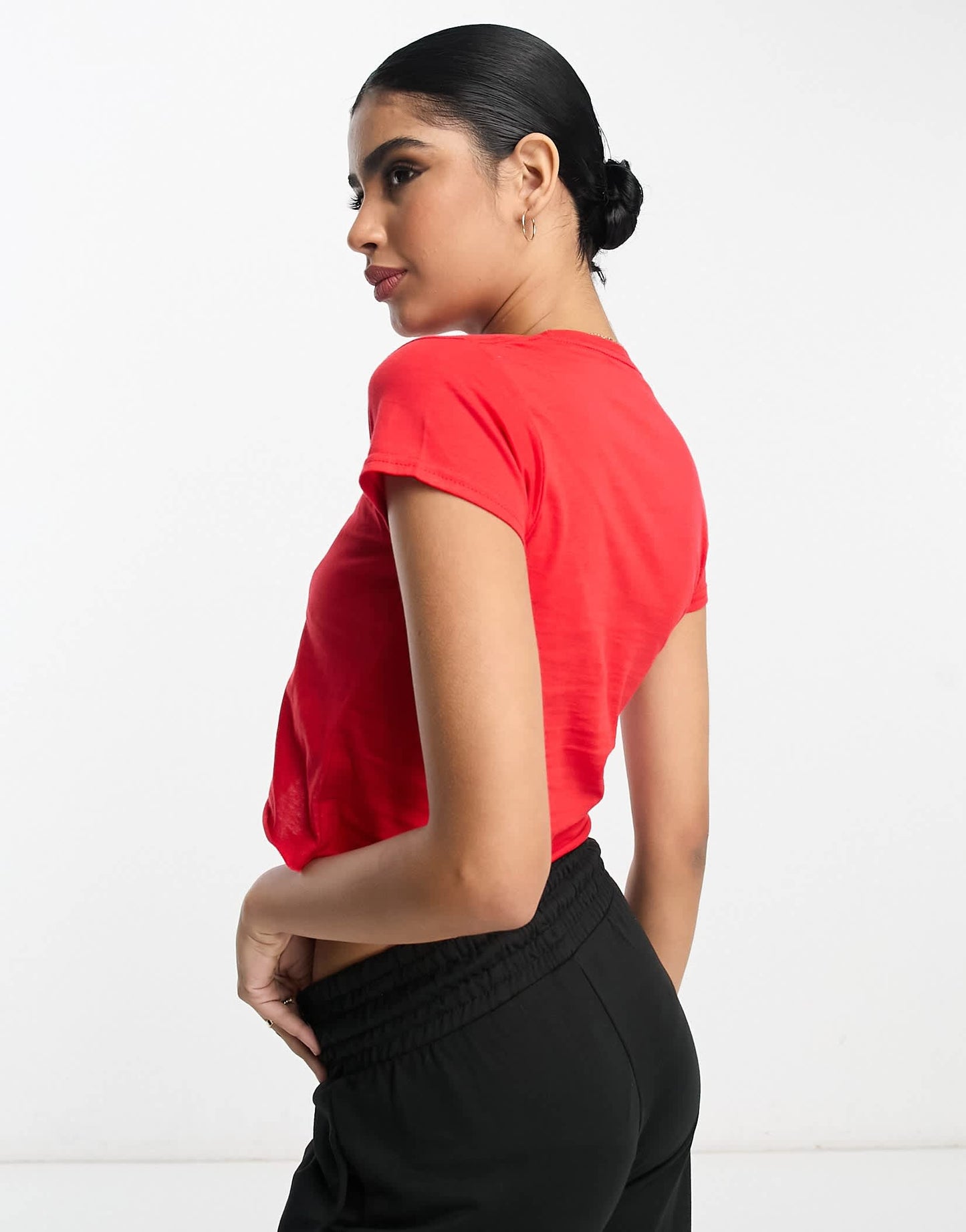 ASOS DESIGN slashed neck harvard license graphic tee in red