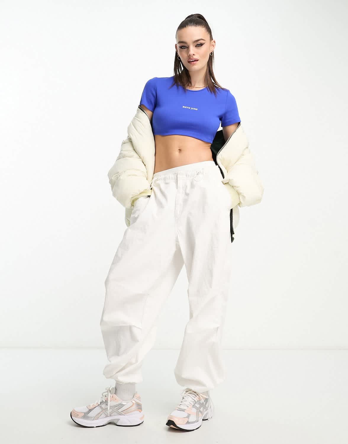 Sixth June co-ord ribbed crop top in blue