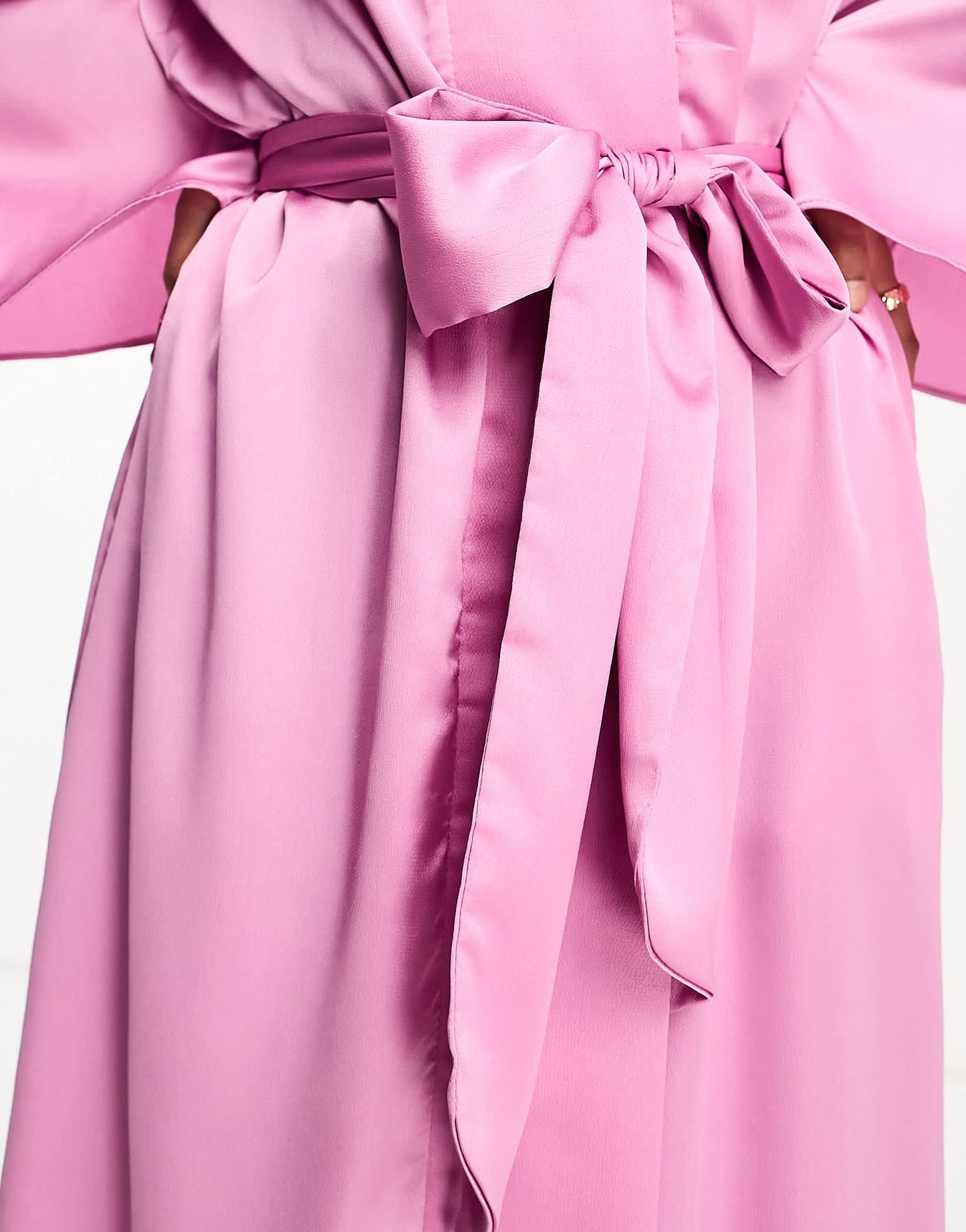 Trendyol wide sleeve belted dress in hot pink satin
