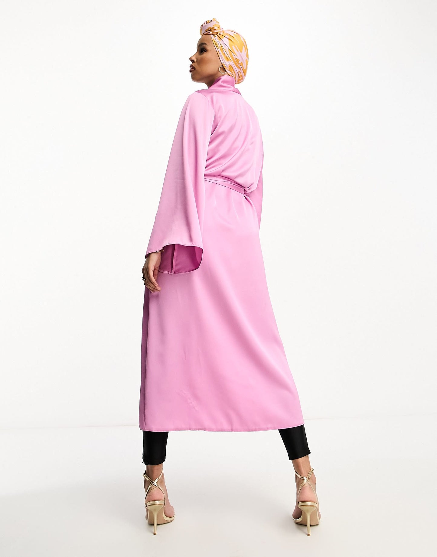 Trendyol wide sleeve belted dress in hot pink satin
