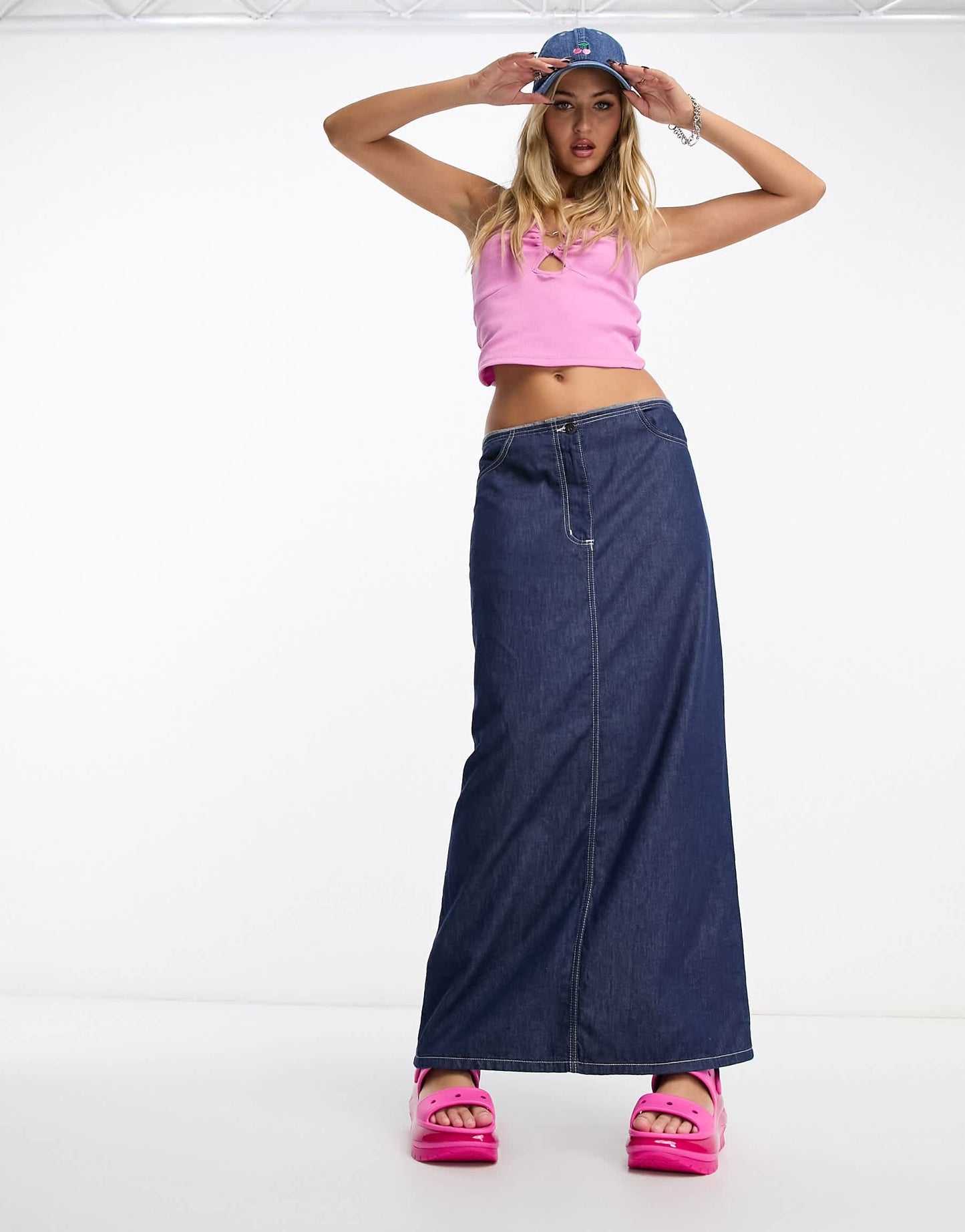 Noisy May heart ring detail top in pink