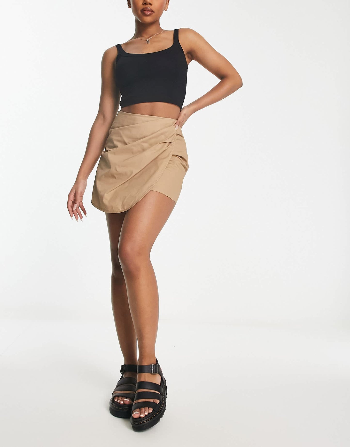 Noisy May wrap mini skirt in beige