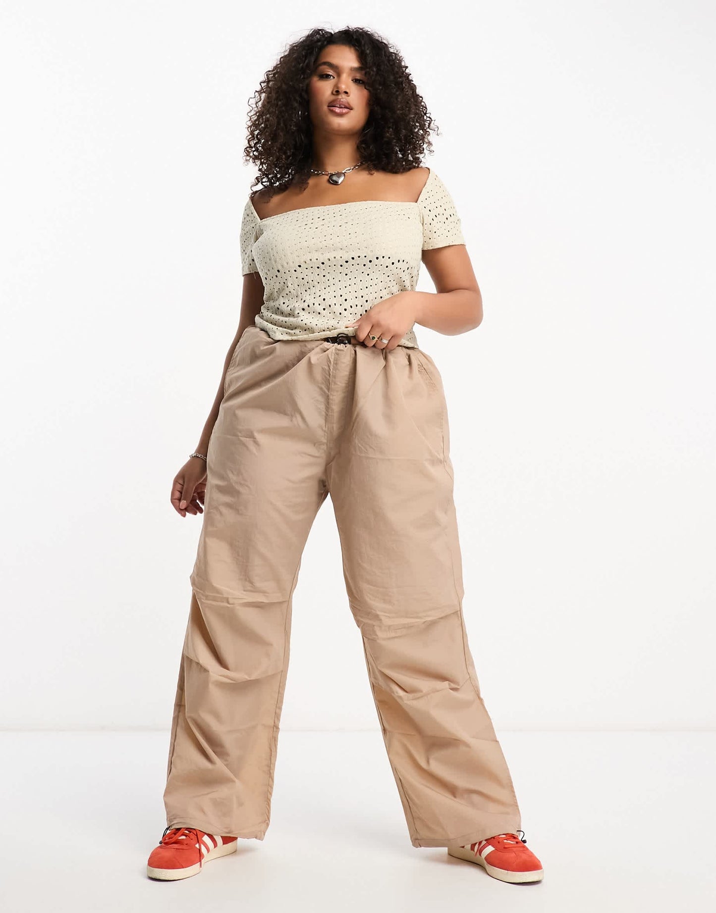 COLLUSION Plus textured square neck short sleeve top in stone
