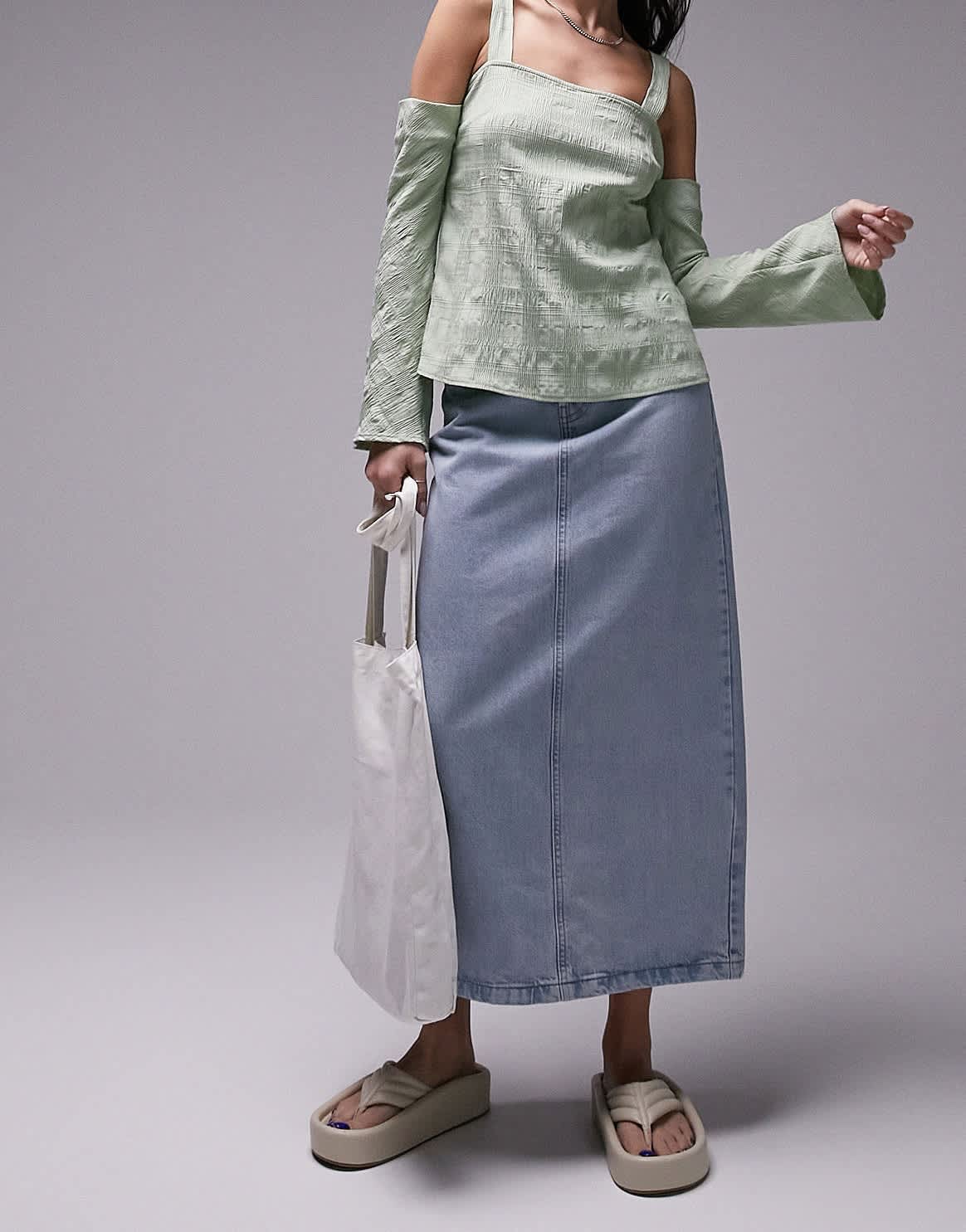 Topshop textured cold shoulder top in sage green