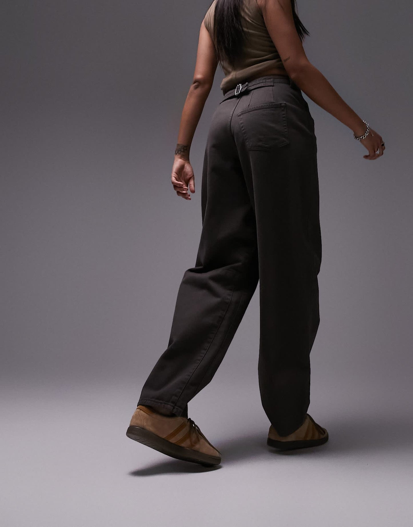 Topshop Hourglass wide leg back tab trouser in chocolate