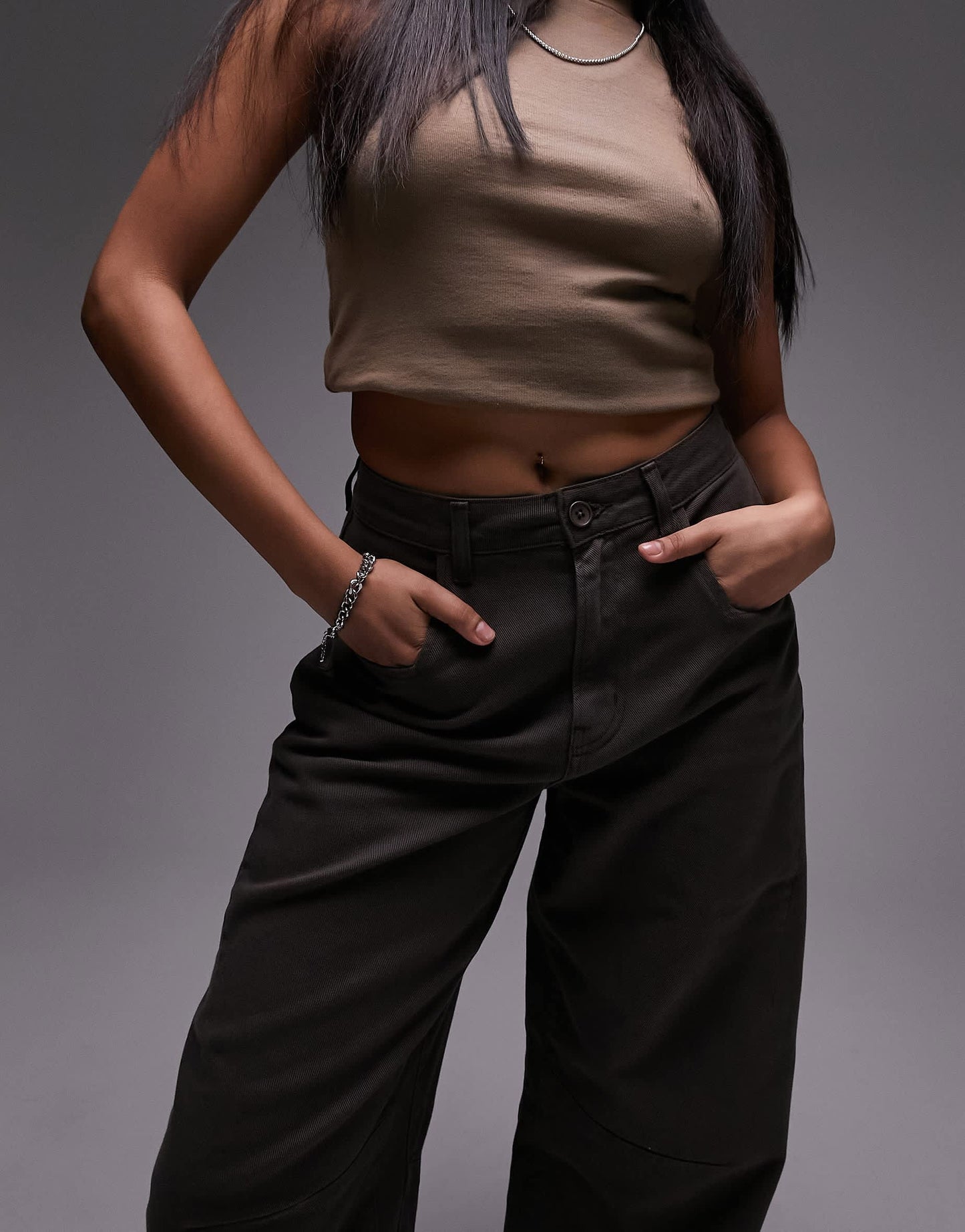 Topshop Hourglass wide leg back tab trouser in chocolate