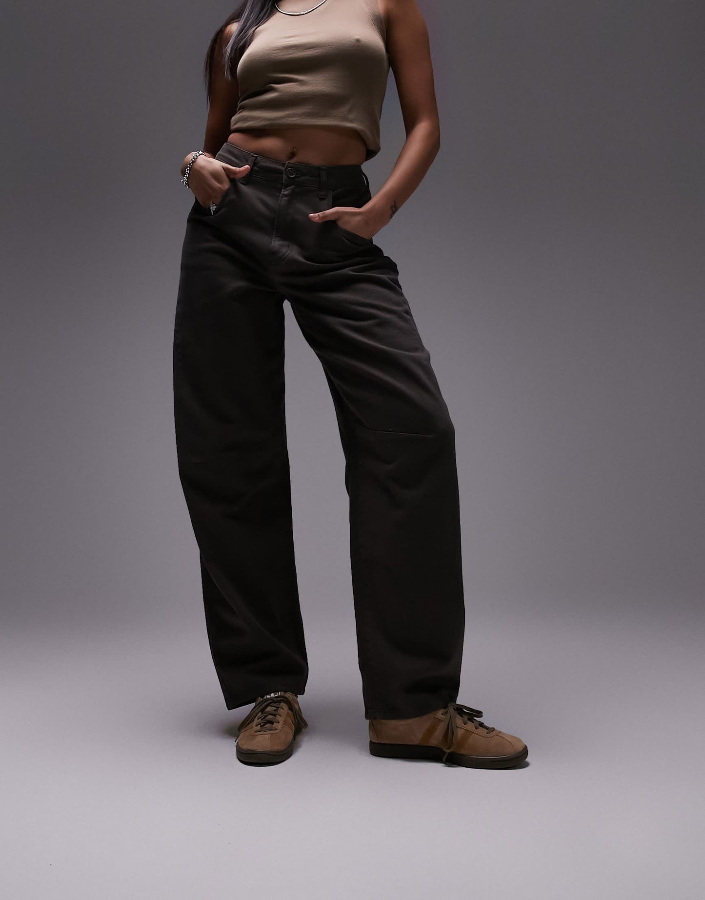 Topshop Hourglass wide leg back tab trouser in chocolate