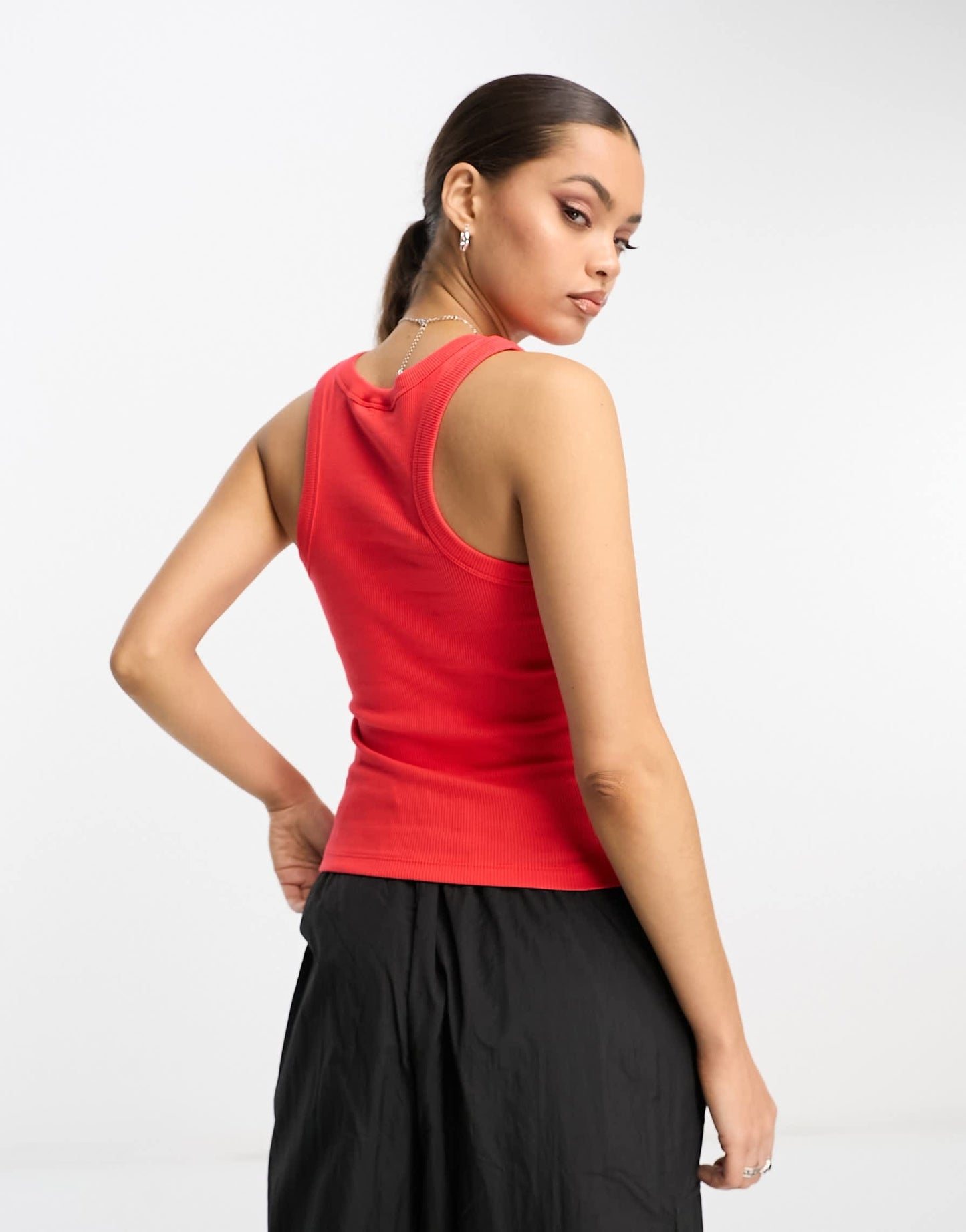 Noisy May Petite racer neck top in red