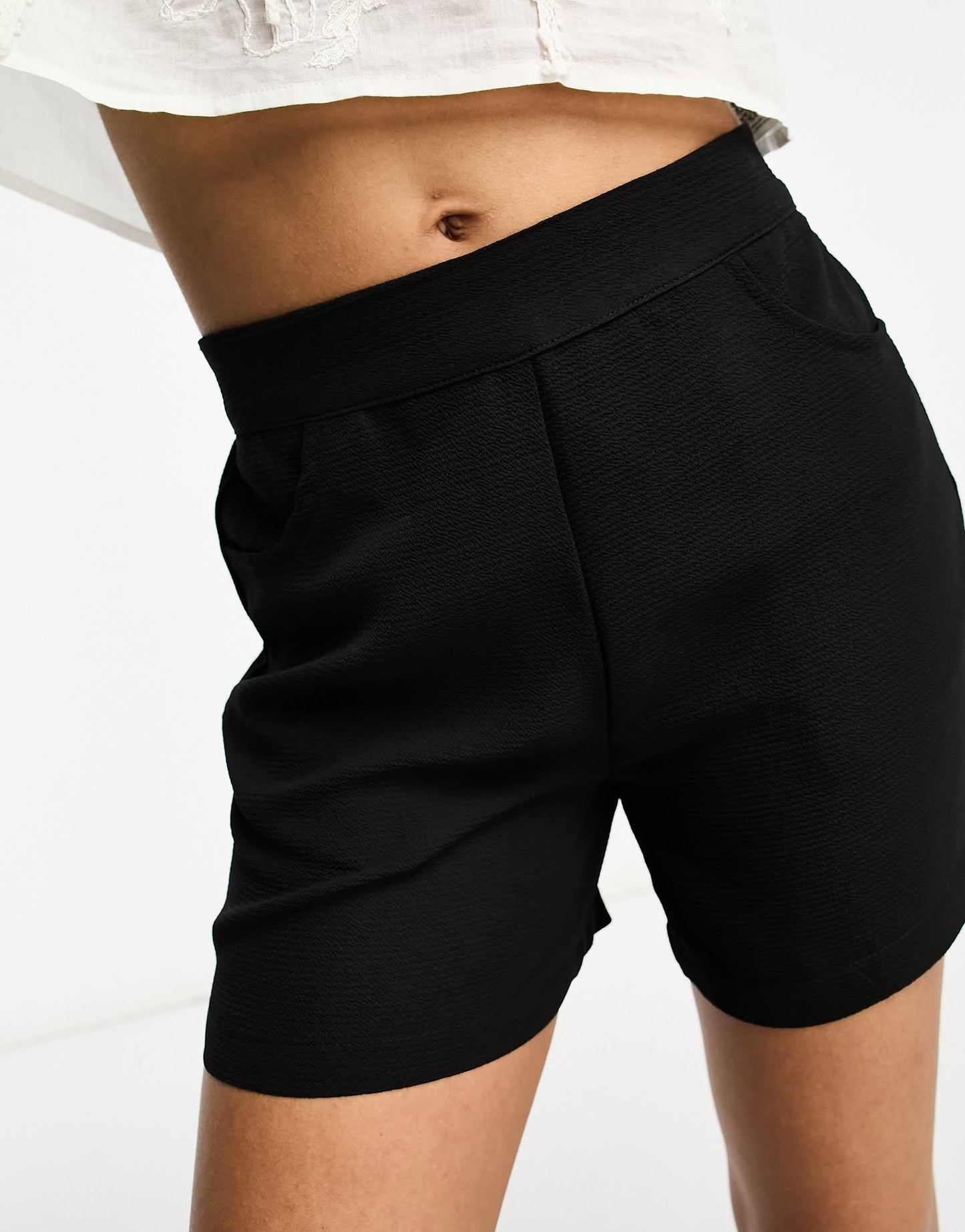 Noisy May Petite elasticated waist shorts in black