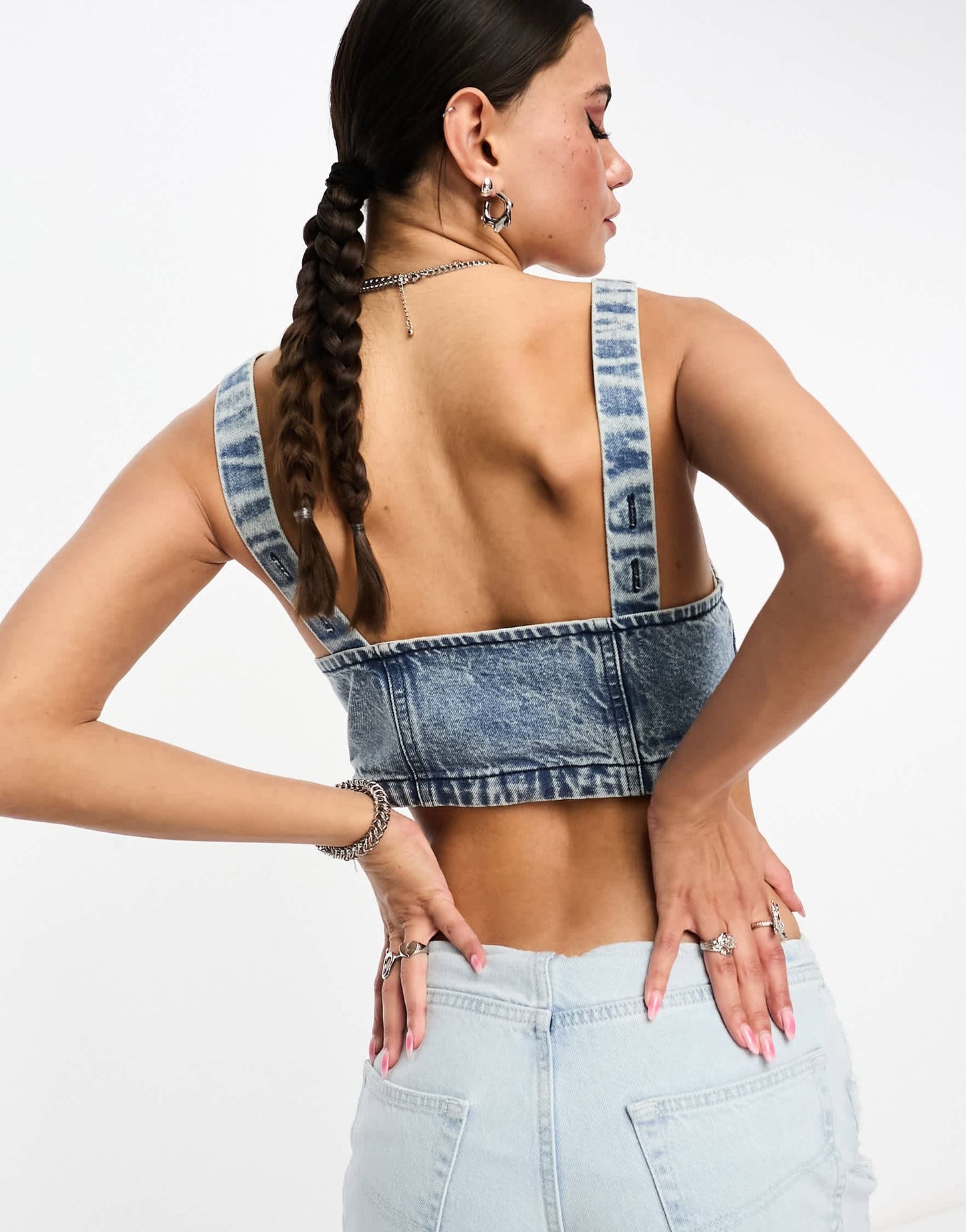 Bolongaro Trevor cropped denim bralet top in acid blue