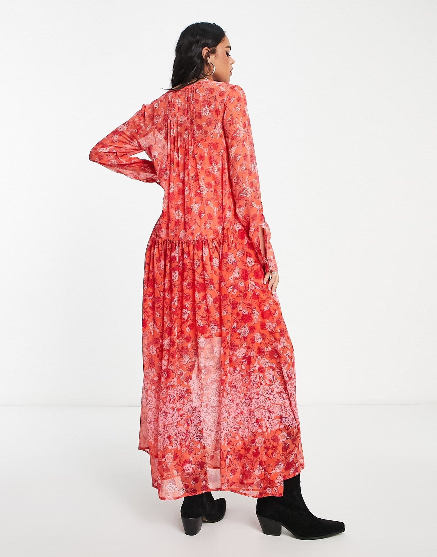 Free People button detail floral print maxi dress in coral