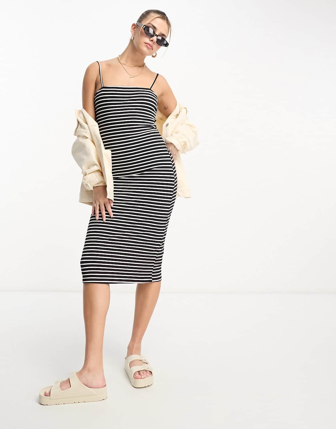 Urban Revivo stripe cami midi dress in black