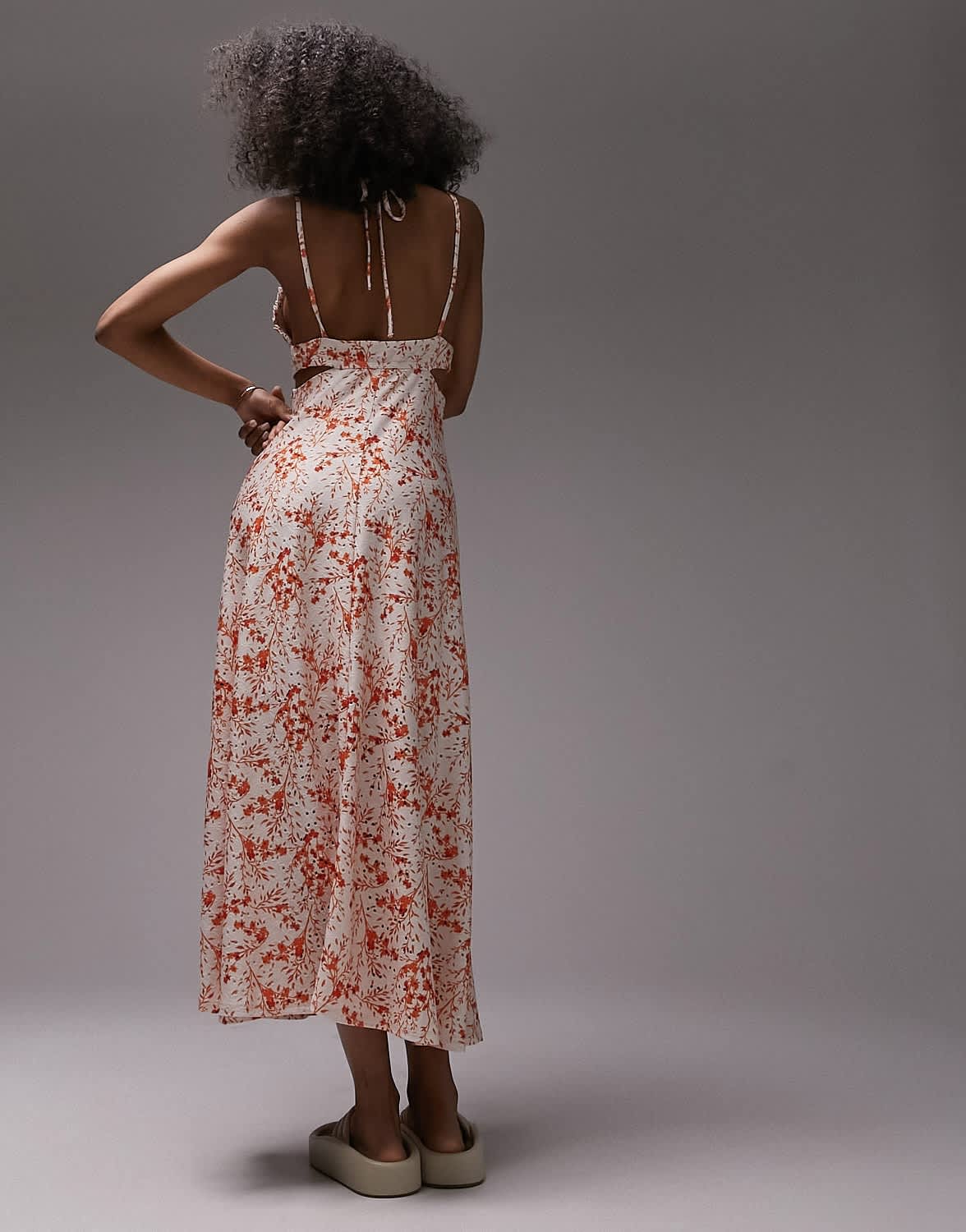 Topshop broderie jersey v-neck midi dress in ivory