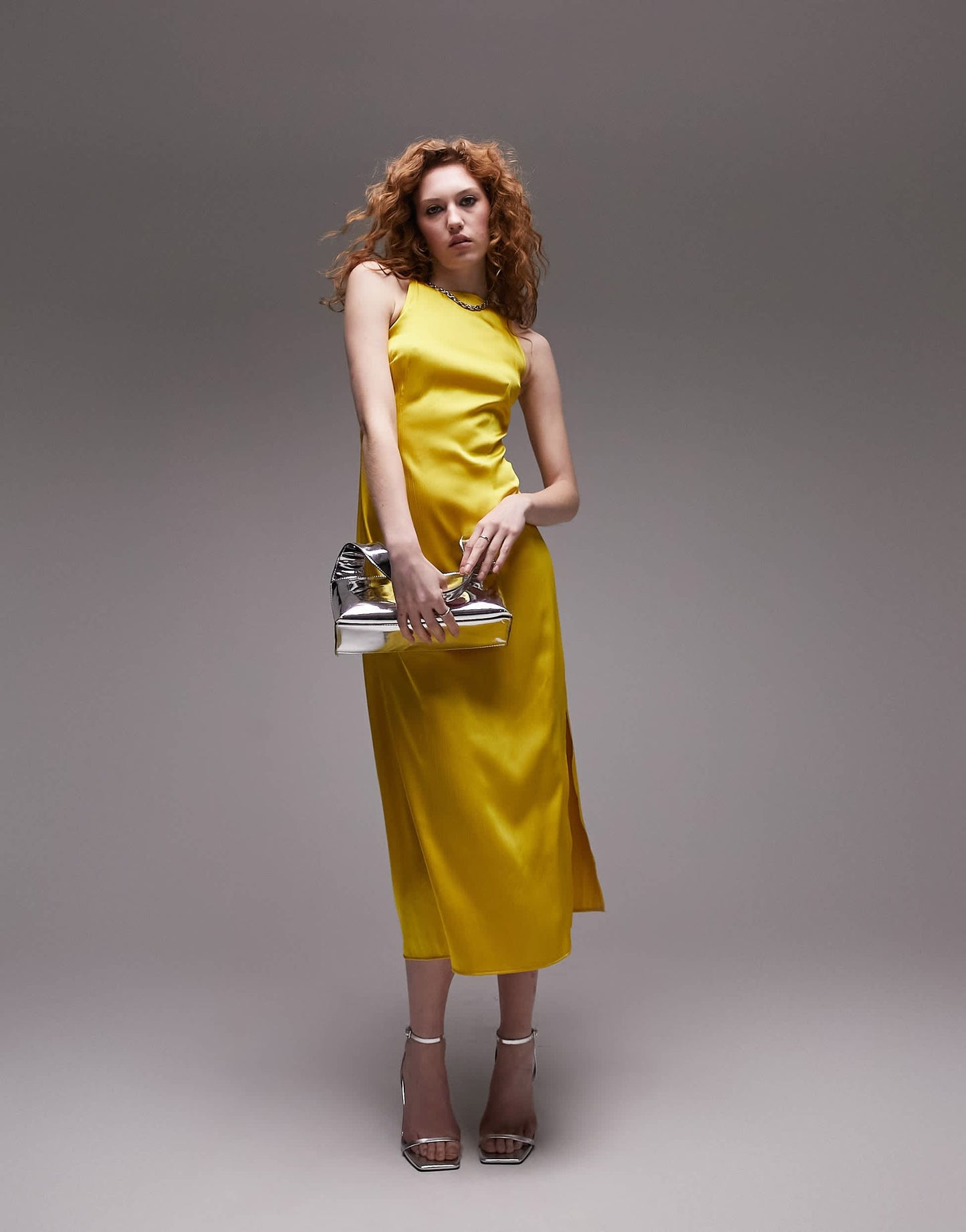 Topshop high neck cami midi dress in yellow