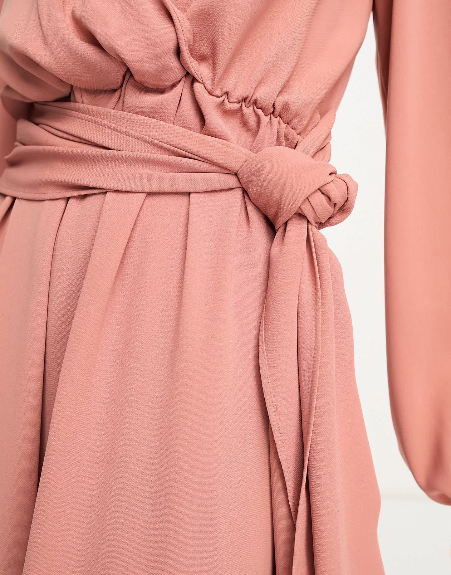 ASOS DESIGN wrap front collar long sleeve midi dress with tie waist in terracotta
