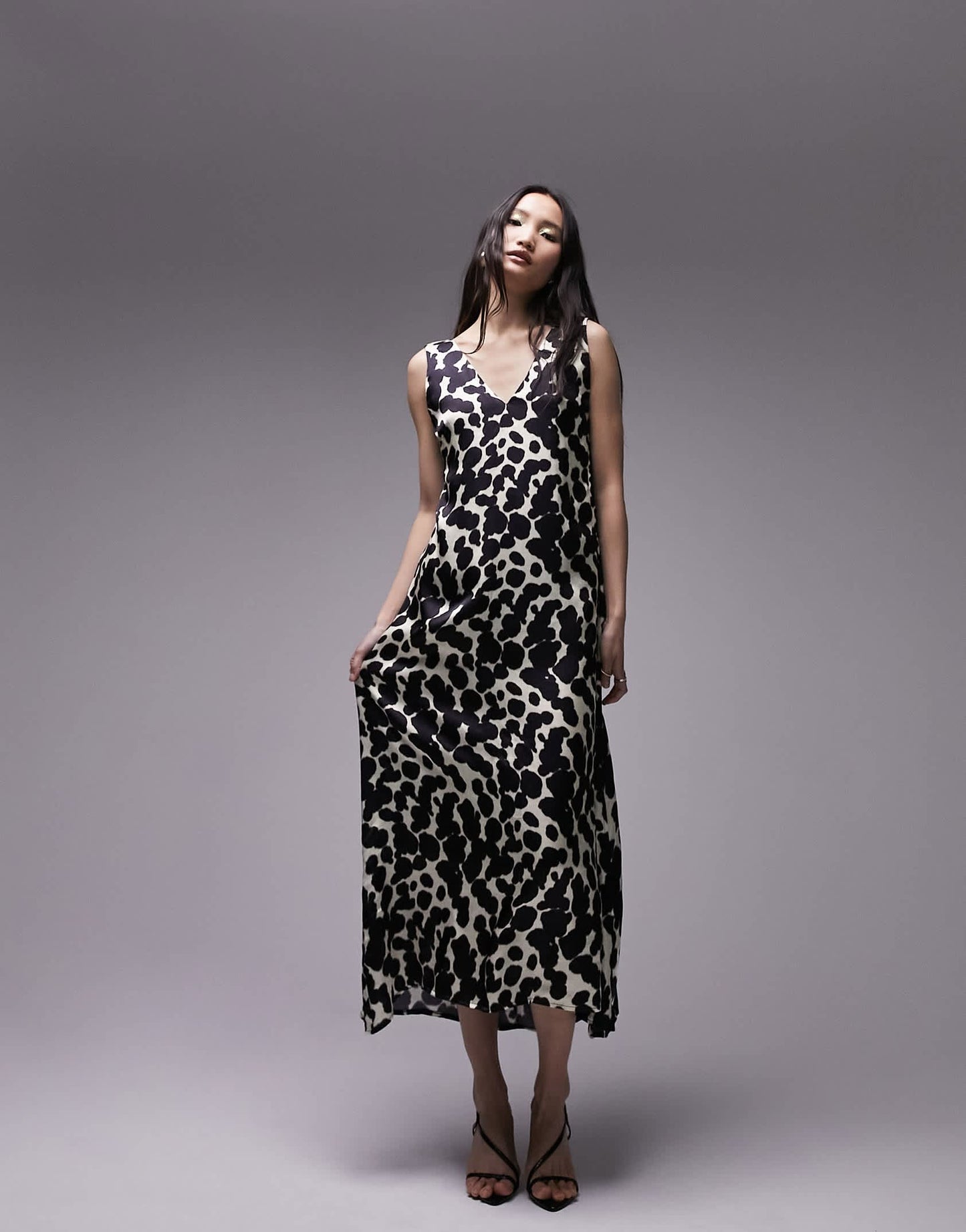 Topshop splodge pinny midi dress in mono