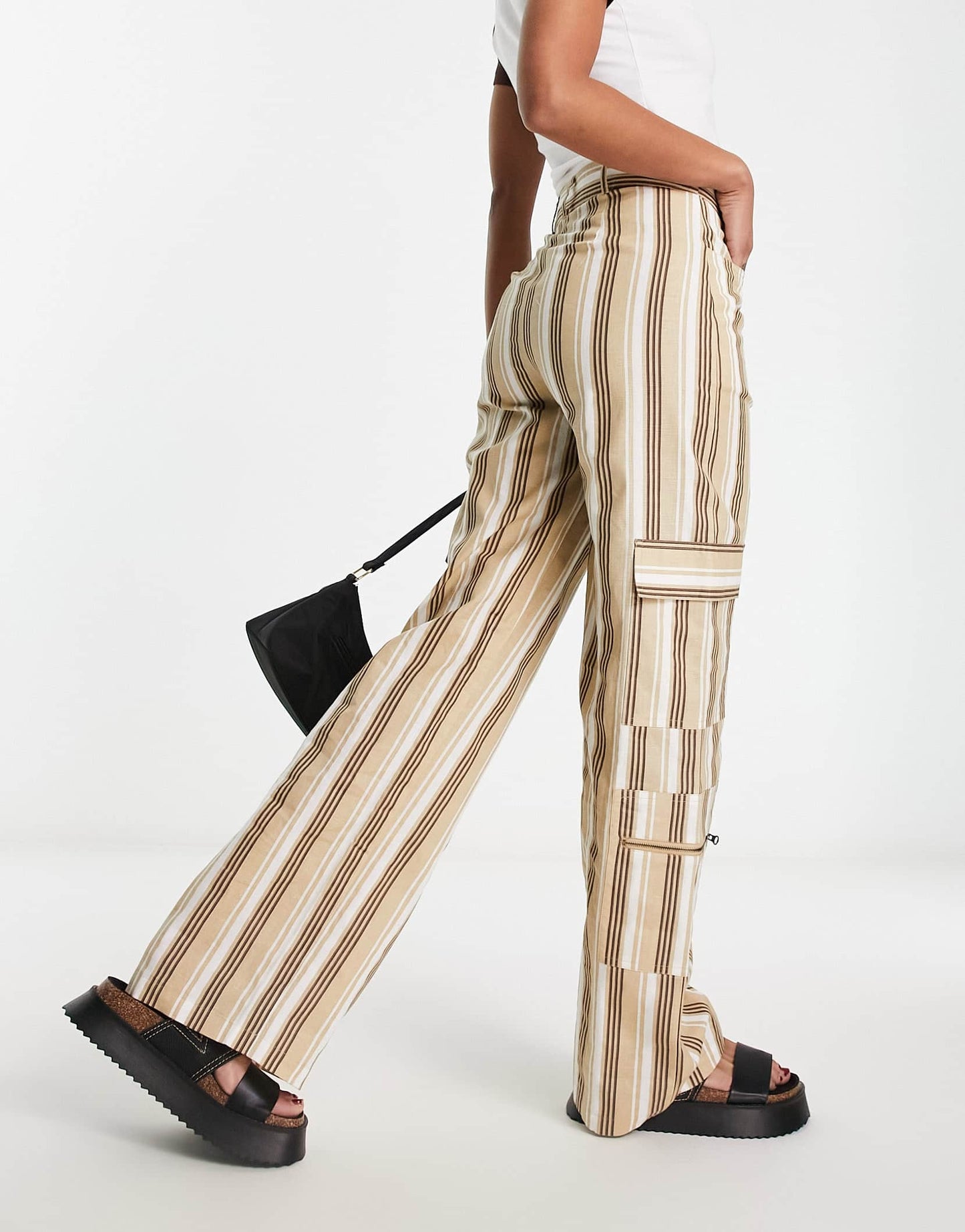 Daisy Street linen stripey Y2K cargo trousers
