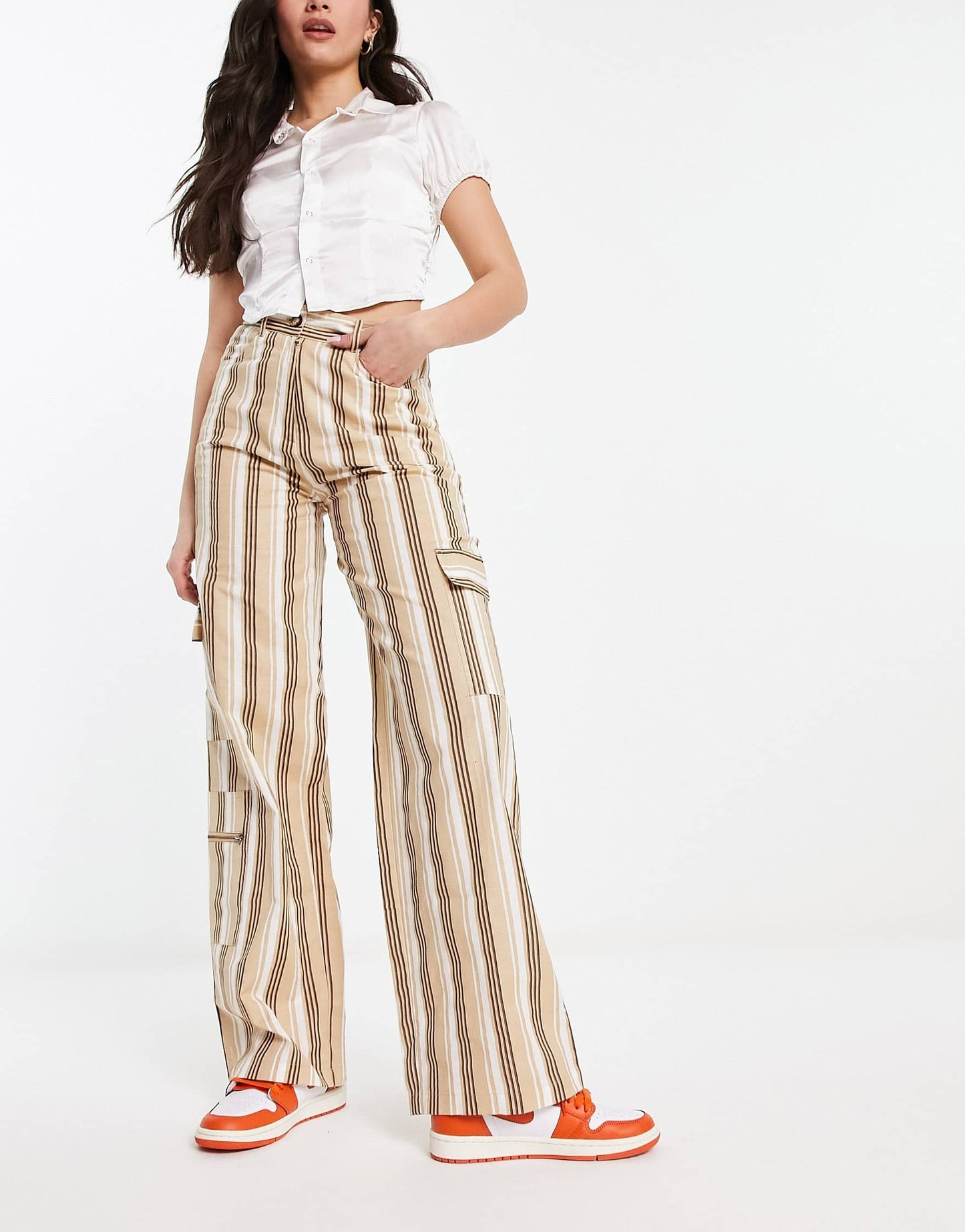 Daisy Street linen stripey Y2K cargo trousers