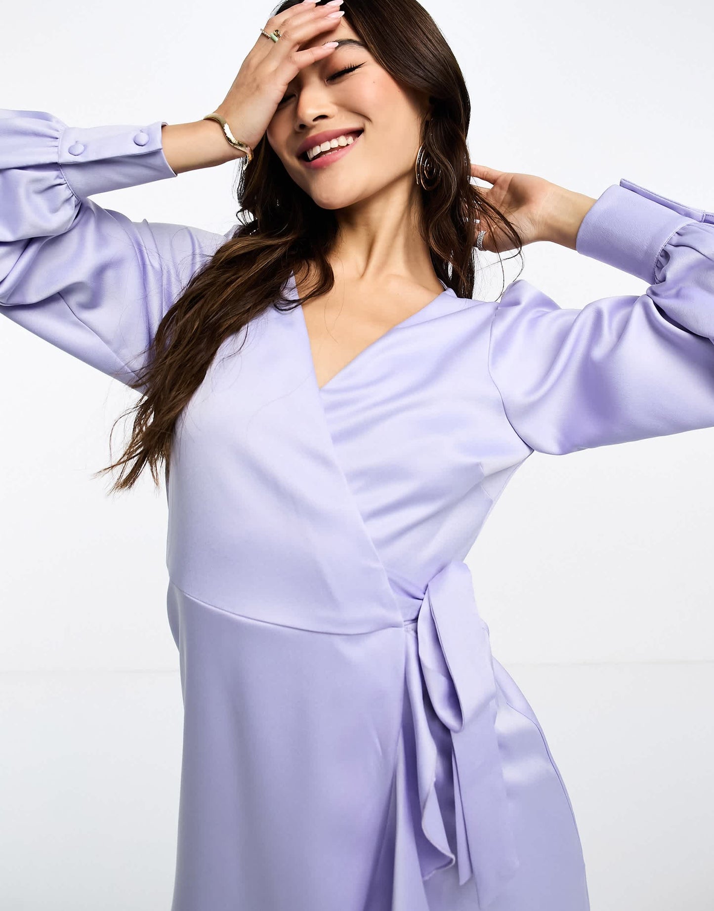 Style Cheat satin wrap mini dress in lilac
